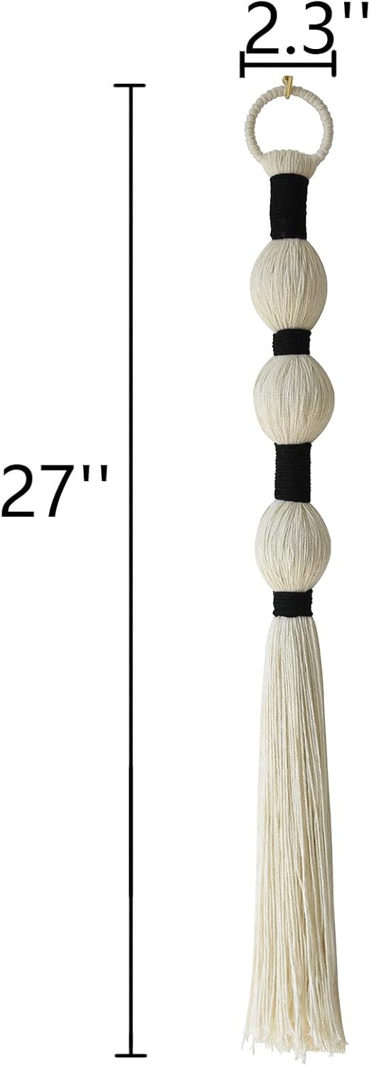 Macrame Wall Hanging Boho Wall Decor Small Sphericity Cotton Textile Tassel Hanging Fiber Yarn Art for Living Room Bedroom 27'' L x 2.3'' W