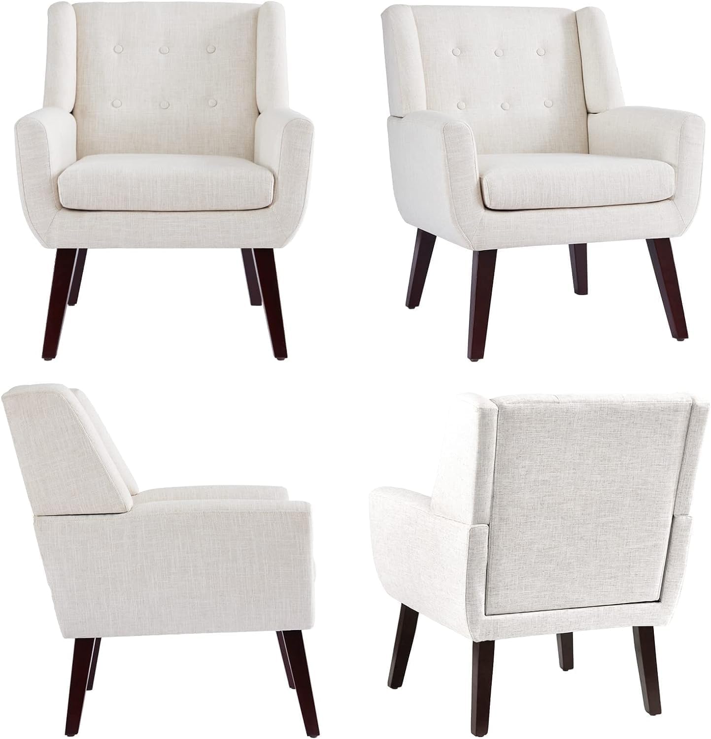 HUIMO Accent Chair Living Room Chair, Upholstered Button Tufted Armchair, Linen Fabric Sofa Chairs for Bedroom, Living Room, Mid-Century Modern Comfy Reading Chair (Beige)