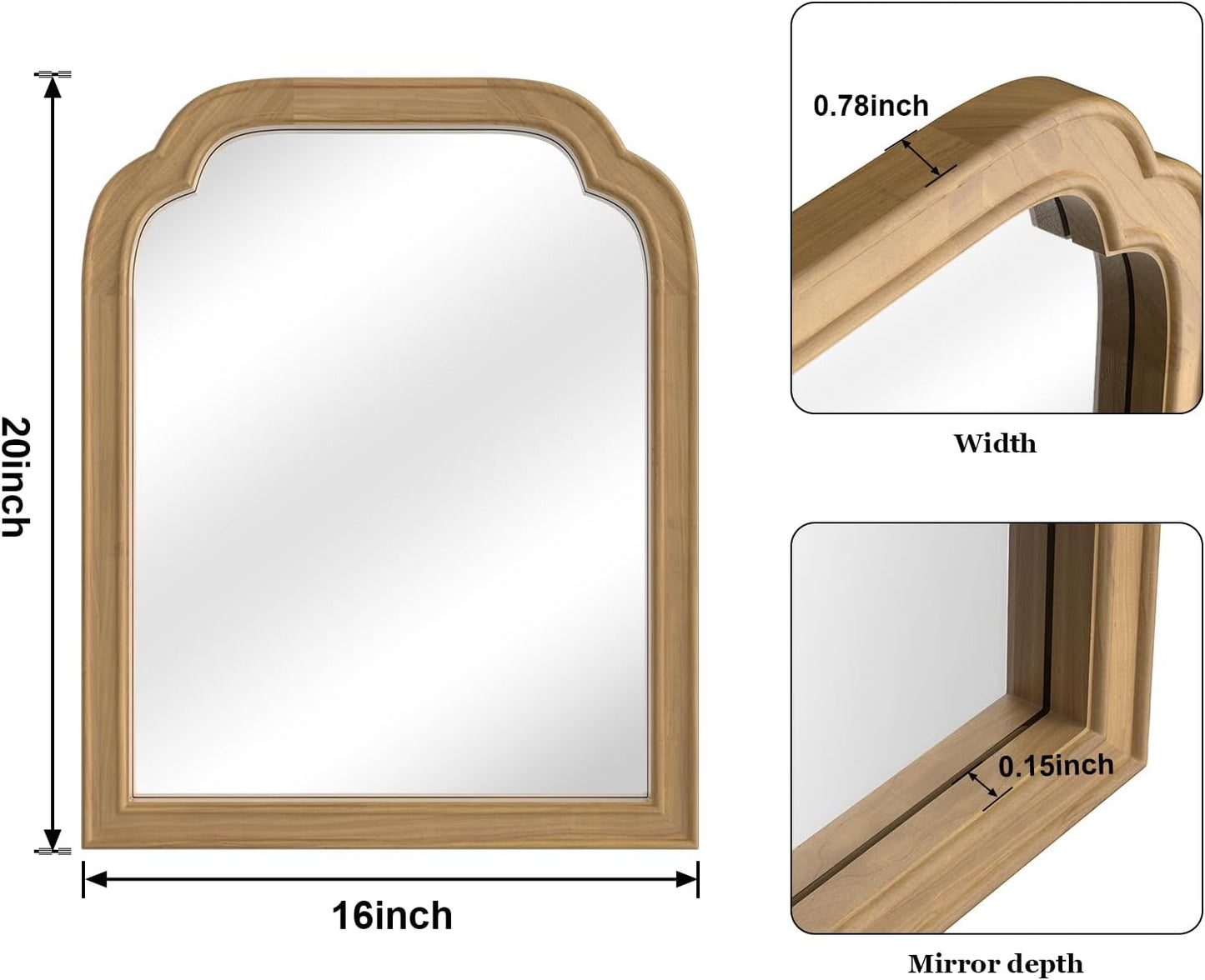 WallBeyond Wood Frame Wall Mirror Decor for Entryway, Living Room or Bedroom Home Decor - Light Woodgrain 16" x 20" Natural Color