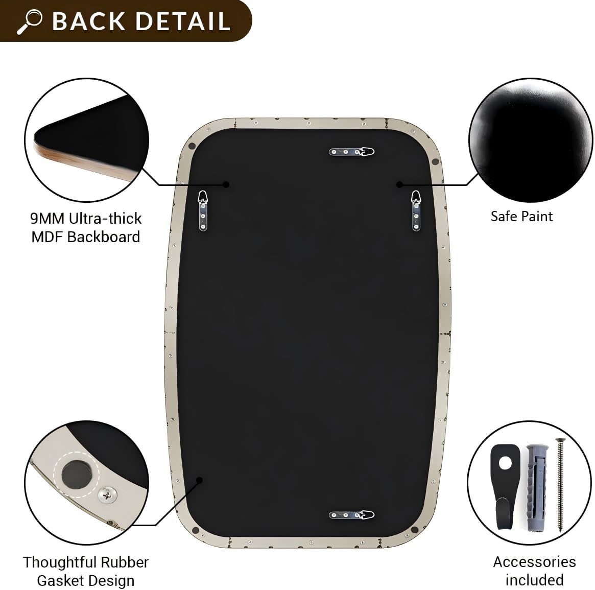 ANDY STAR Brushed Nickel Bathroom Mirror, 30x40” Oblong Mirror with Stainless Steel Metal Frame, Silver Oval Vanity Mirror for Over Sink, Modern Anti Rust Wall Mounted