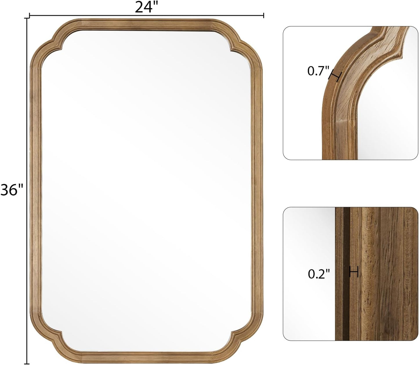 WallBeyond 24" x 36" Rounded Corner Arch Wall Mirror with Wood Frame for Entryway, Living Room or Bedroom Home Decor - Light Woodgrain, Honey-Colored