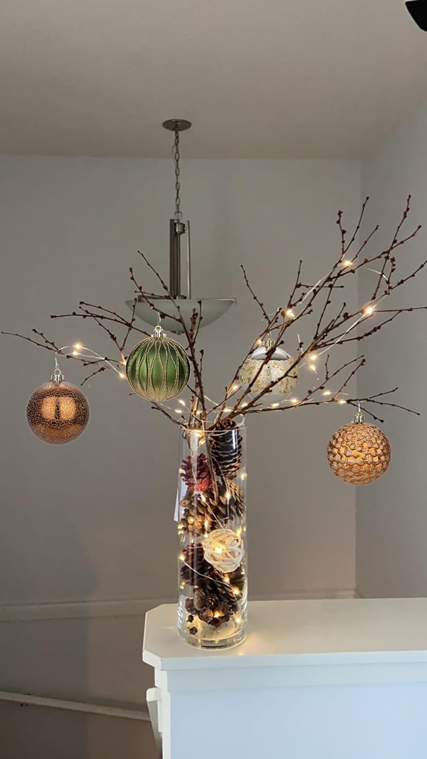 92ct Christmas Tree Decoration Set - Shatterproof Christmas Baubles with Strings, Bronze-Champagne