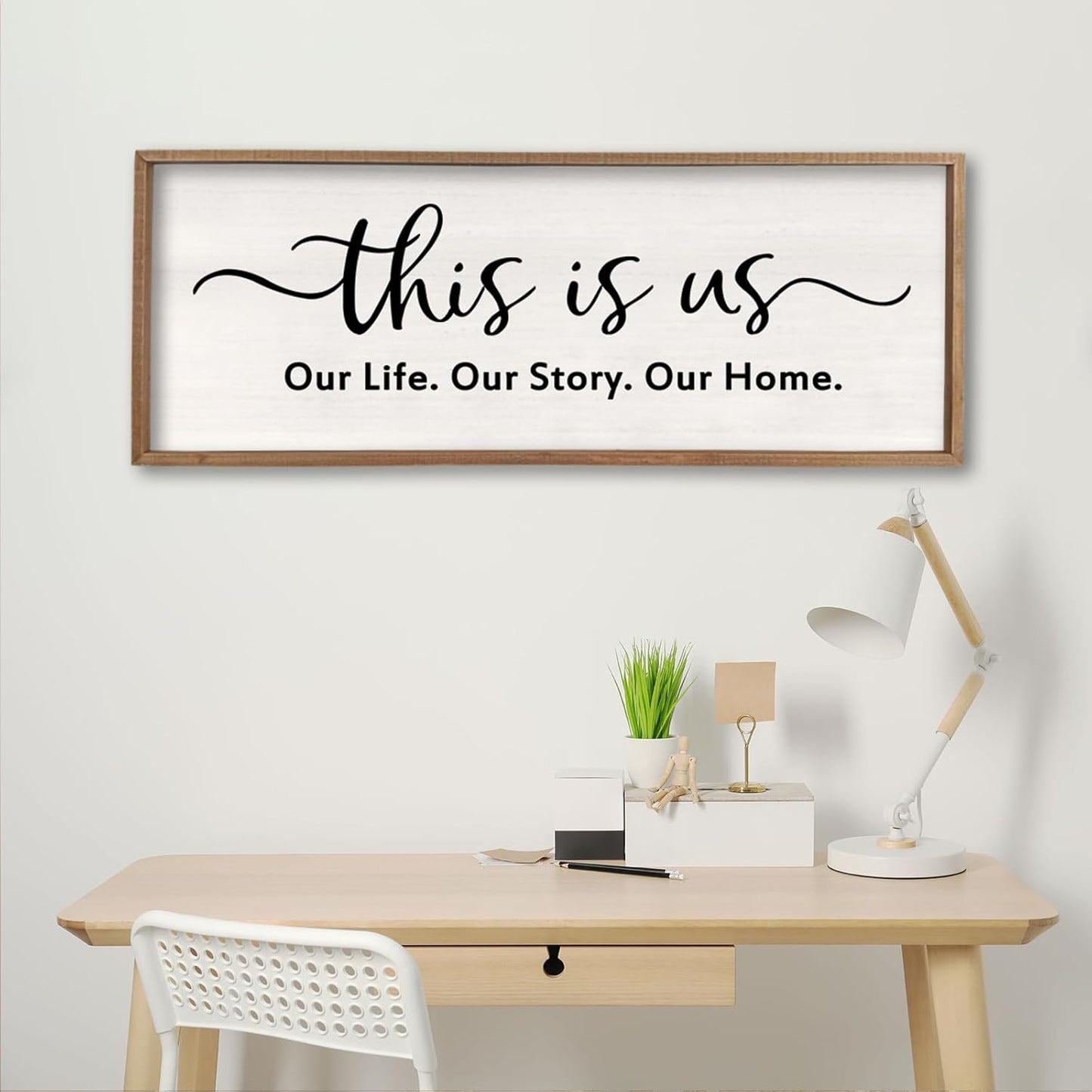 This is us Wall Decor Sign 40'' x 15'' Large Master Bedroom Home Life Story Wood Framed Vintage Family Sign Rustic Plaque Living Room Minimalist Farmhouse Hanging Wall Art (Wood)