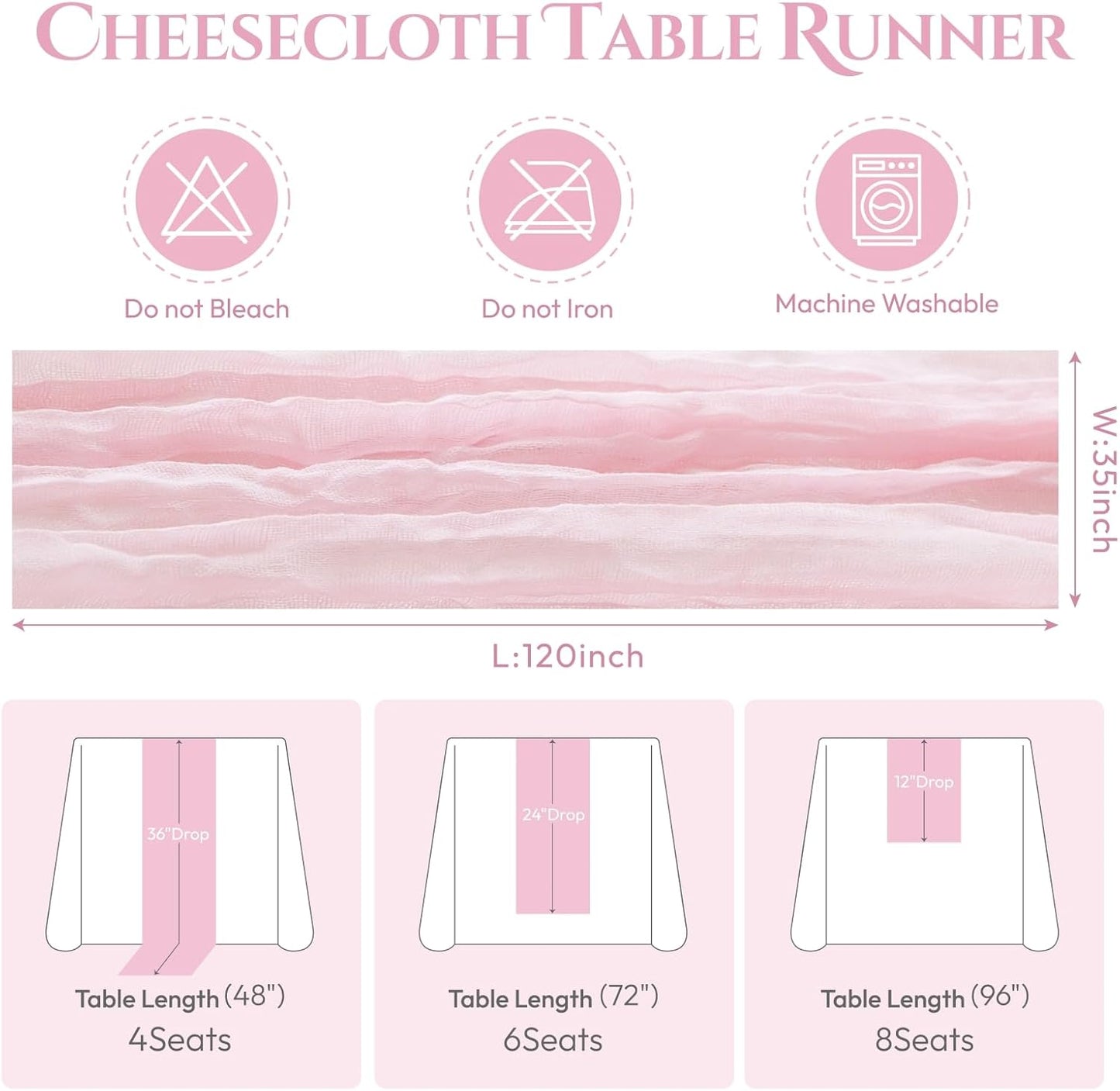 Sioloc 10 Pack Light Pink Cheesecloth Table Runner Fall Autumn Decor for Home 10ft Table Cloth for Tea Wedding Birthday Party Baby Bridal Shower Halloween Thanksgiving