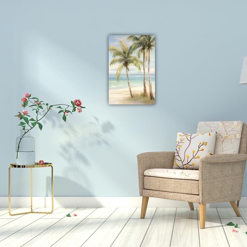 LURENCZH Tropical Beach Canvas Wall Art Seaside Palm Tree Picture Wall Decor Ocean Scenery Painting Prints for Bathroom Decor Framed(Beach-3,16.00" x 24.00")