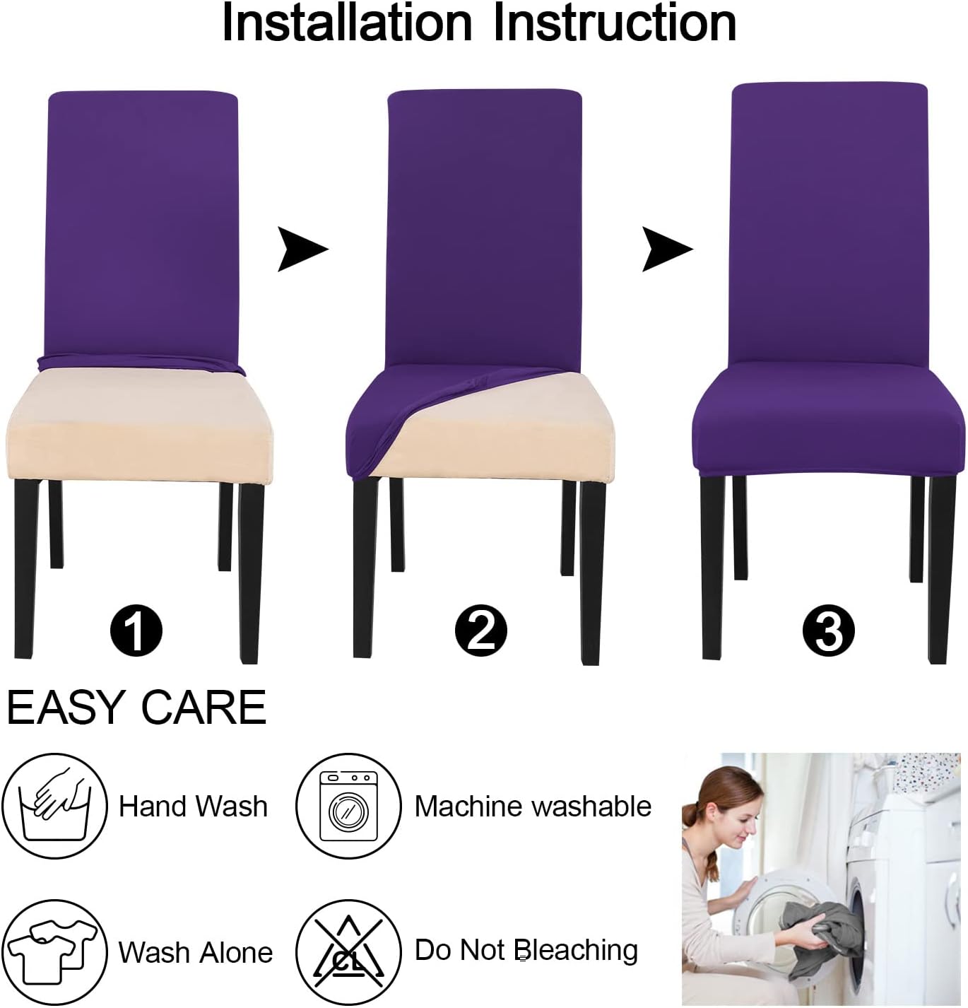 JQinHome Dining Chair Slipcover, High Stretch Removable Washable Chair Seat Protector Cover Set of 4,Chair Covers for Dining Room, Kitchen,Home Party,Wedding Ceremony(Purple, 4PC)