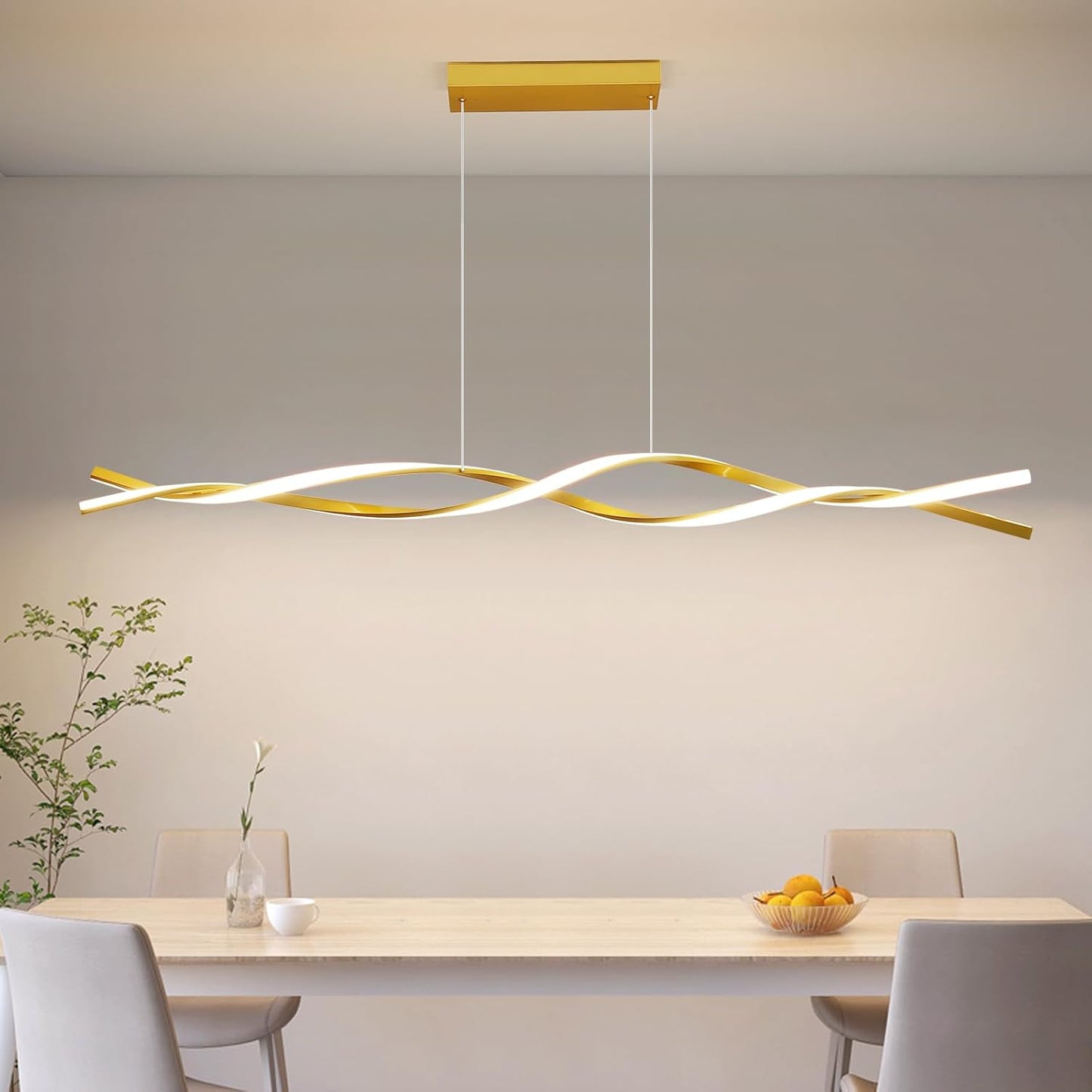 Modern Ceiling Pendant Light, with Remote Control Dimmable 3 Color Mode & Brightness Ceiling Lamp, Anti-Flicker Dining Light Fixture for Kitchen, Dining Room (Gold, 59IN)