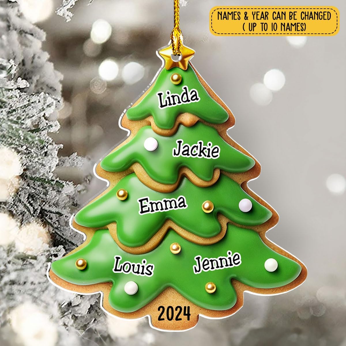Family Gingerbread Name - Personalized Custom 3D Inflated Effect Acrylic Ornament Family Members and Pets Ornament Gifts for Family Tree Decoration (A05, 10 Names)