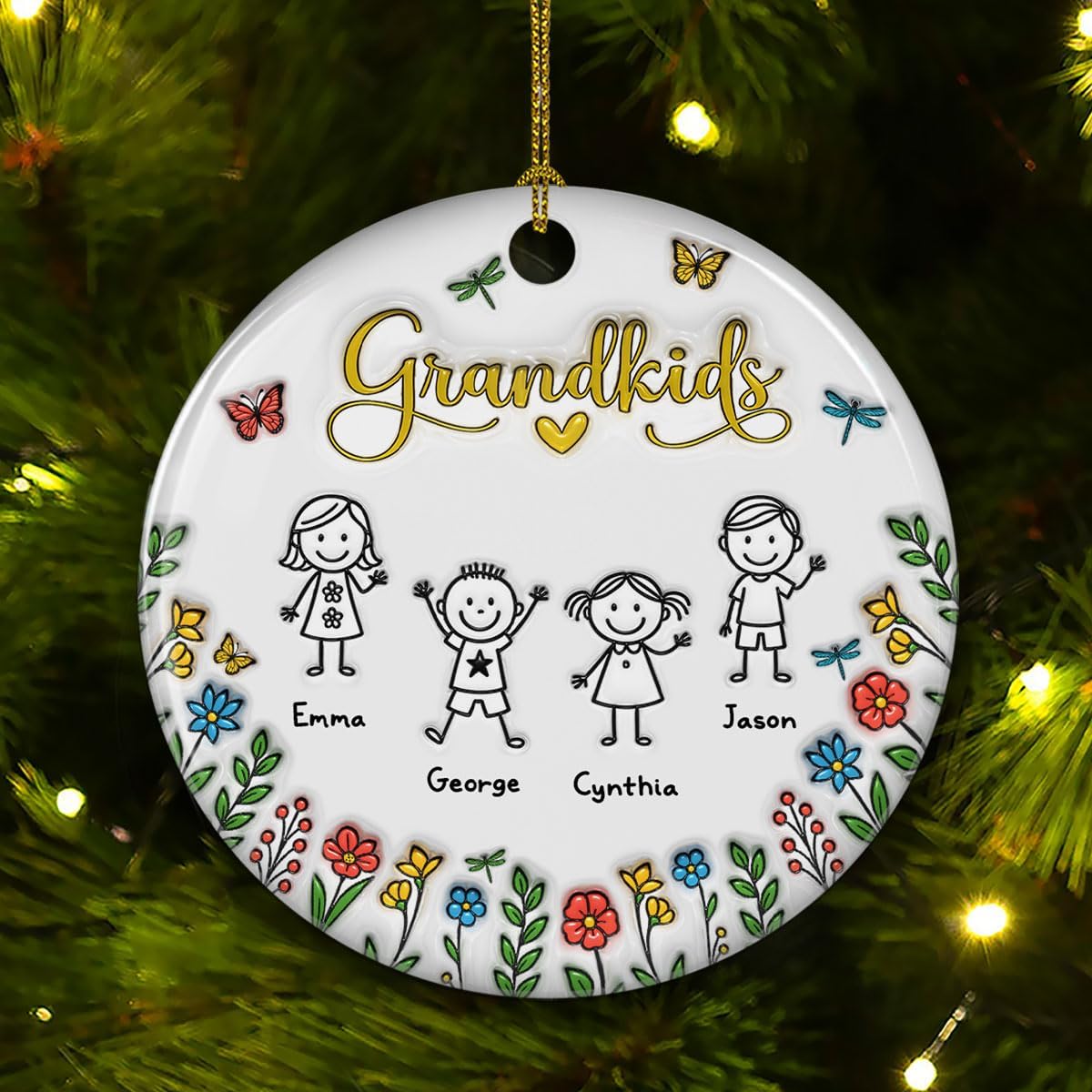 Grandkids Personalized Ceramic Ornament โ Custom Christmas Tree, Grandkids Holiday Keepsake, Personalized Ornament
