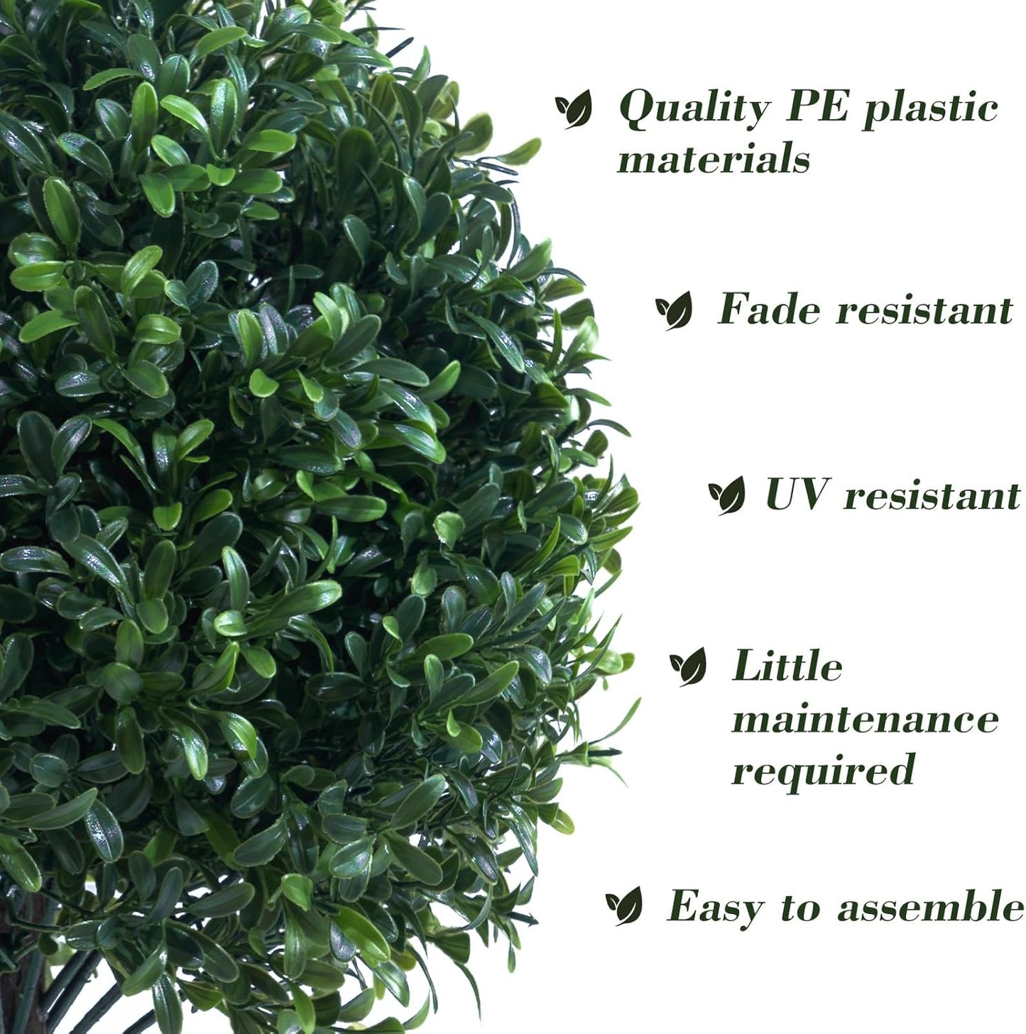 Artificial Boxwood Topiary Ball Bush for Outdoor with Spike, UV Resistant Faux Boxwood Ball Tree with Stake for Outside Set of 2, Weatherproof Round Fake Shrubs for Entryway Front Porch