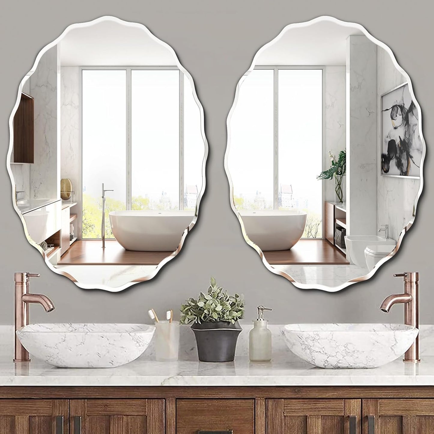 Pregaspor 30x42 Inch Frameless Oval Wall Mirror for Bathroom Sink, Minimalist Bathroom Vanity Mirror with Beveled Edge, Modern Mirrors for Wall Decor Living Room Entryway Bedroom