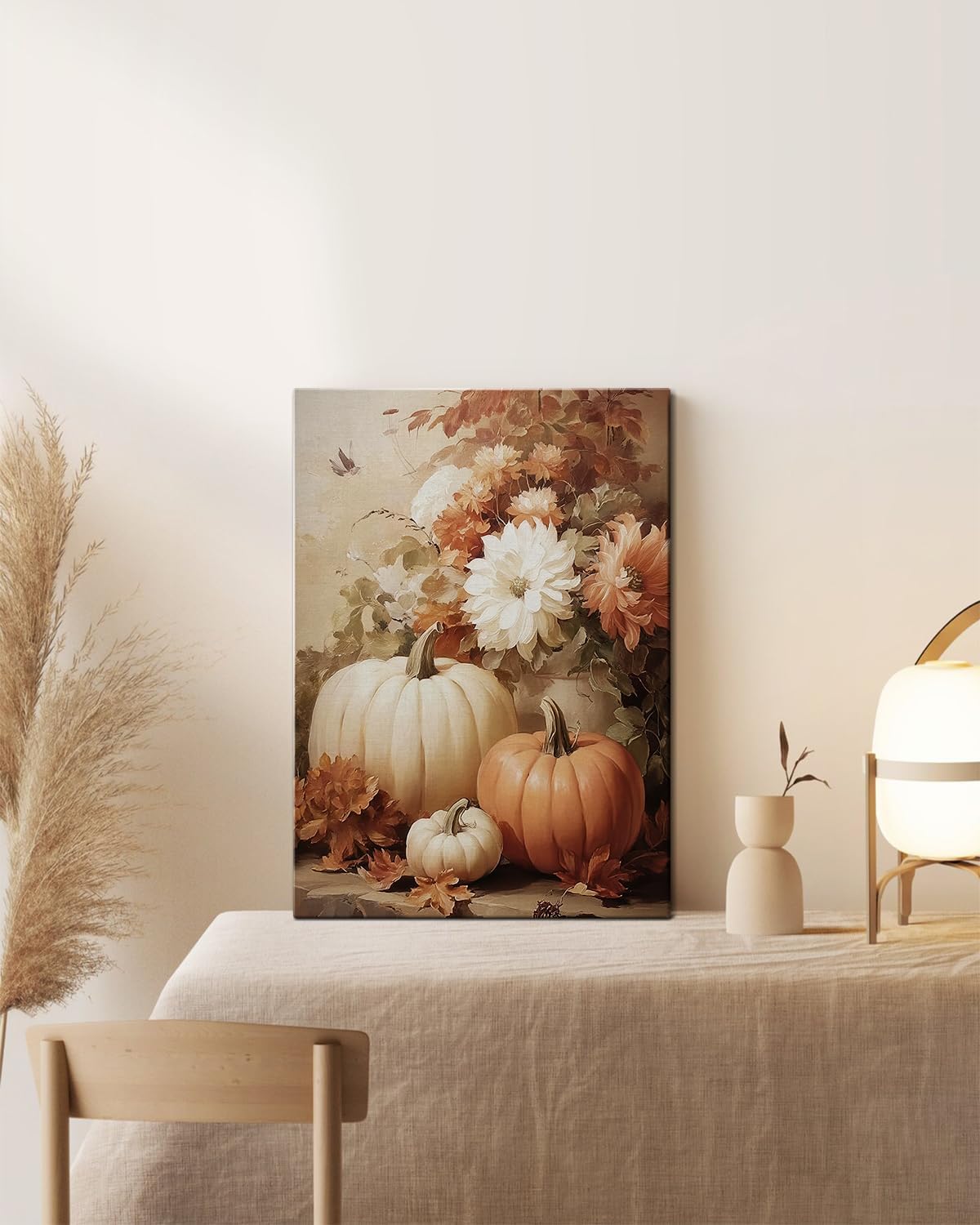 AbcCustomize Vintage Pumpkin Floral Wall Art Decor, Rustic Fall Daisy Flowers Canvas Print for Farmhouse Autumn Decor, Thanksgiving Decorations for Living Room Kitchen Dining Room, Ready to Hang