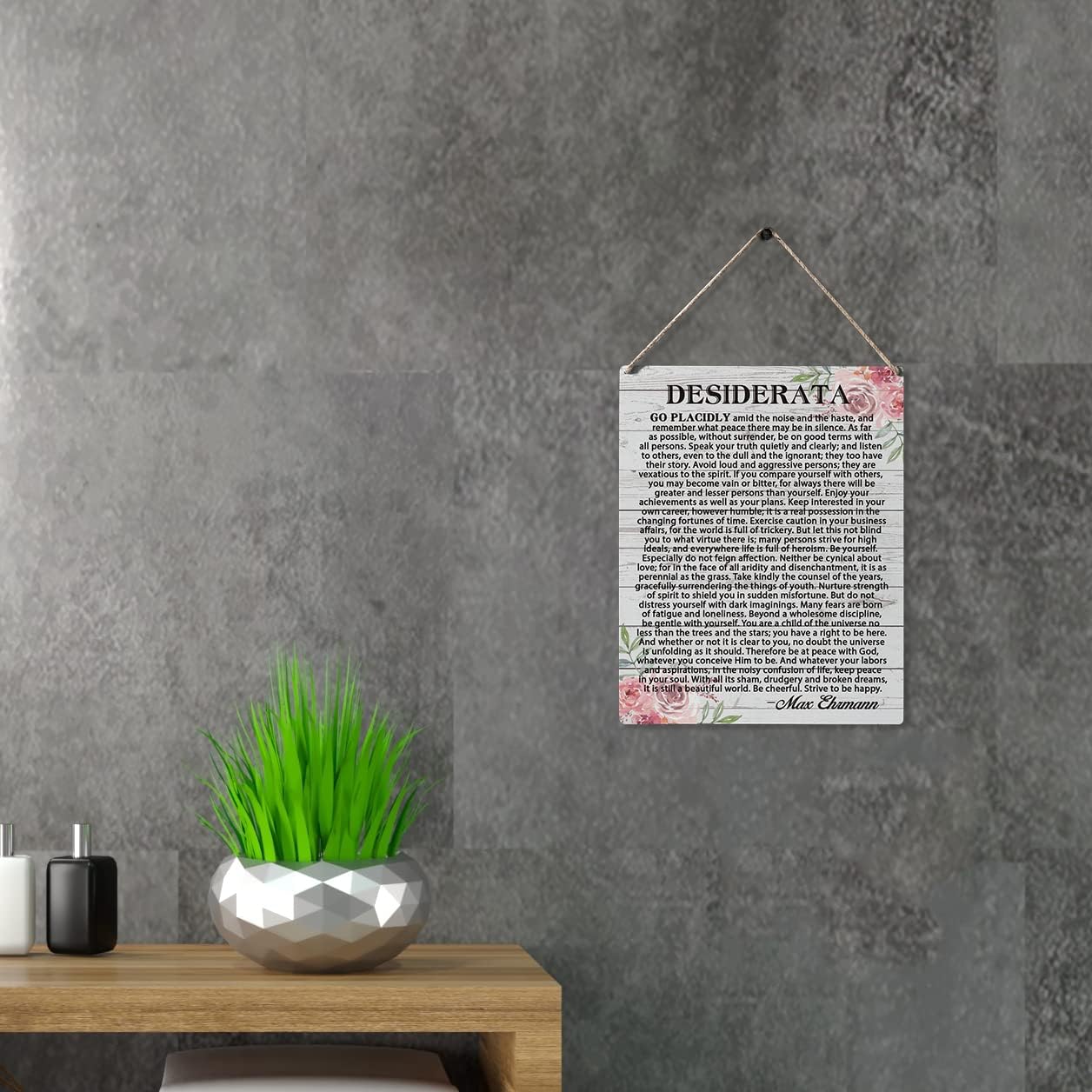 Qious Inspirational Signs Gift Farmhouse Desiderata Go Placidly Amid the Noise and the Haste Wooden Hanging Sign Rustic Wall Art Home Living Room Decoration 10 x 8 Inches