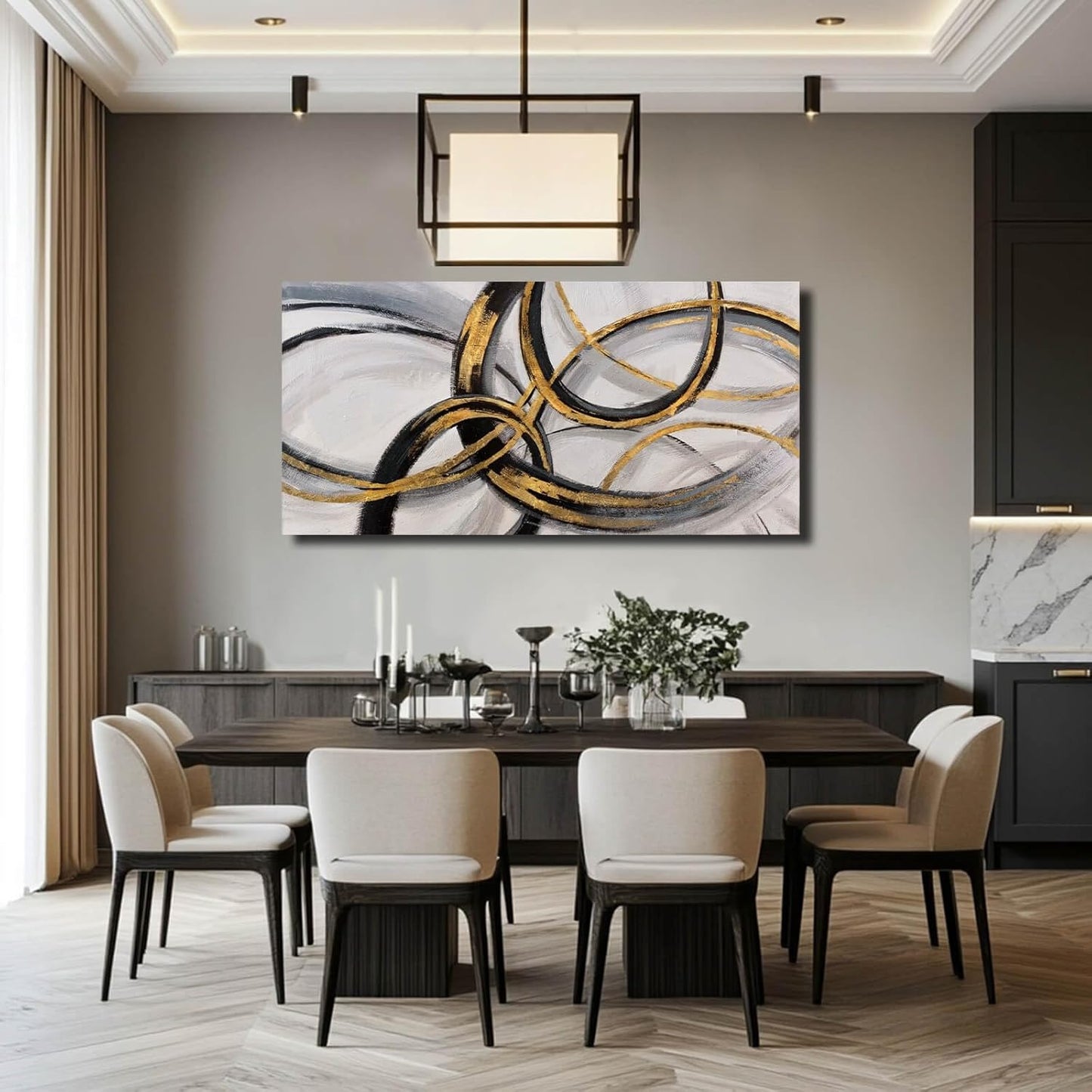 SOUGUAN Black Art Modern Art Picture for Bedroom Gray Abstract Oil Painting Home Decorations for Living Room Dining Room Office 24"x48"