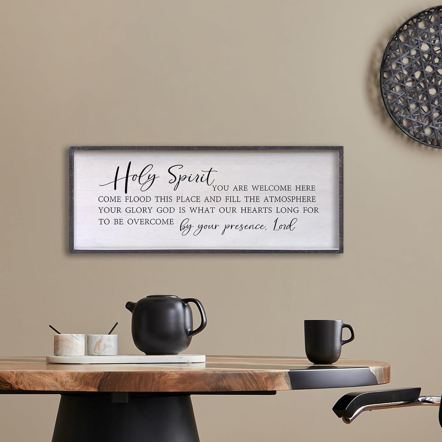 Holy Spirit You are Welcome Here Wall Decor Art 24"X10" Quote Christian Bible Verse Religious Scripture Wall Sign (Black)