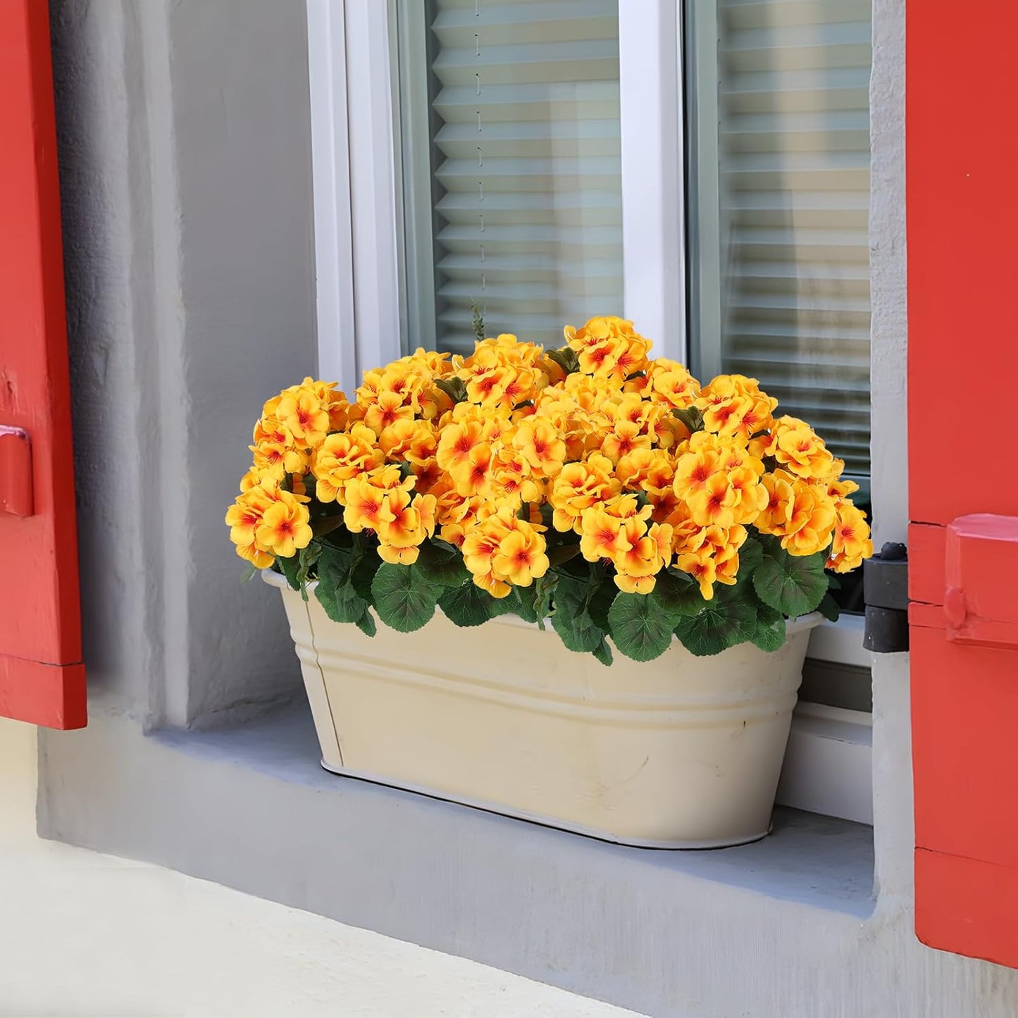 Hananona 12 Pcs Artificial Geranium Flowers for Outdoors Geranium Silk Yellow Flowers Outdoor UV Resistant Garden Plants Faux Fall Flower for Home Kitchen Table Centerpieces Decor (12, Yellow)