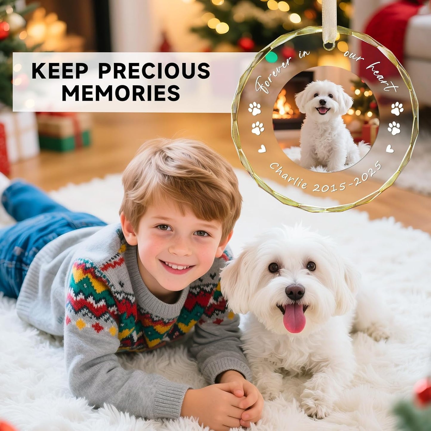 Personalized Pet Memorial Gifts - Custom Photo, Name & Dates - Forever in Our Hearts Acrylic Keepsake Ornament - Dog Memorial Gifts for Loss of Dog, Cat