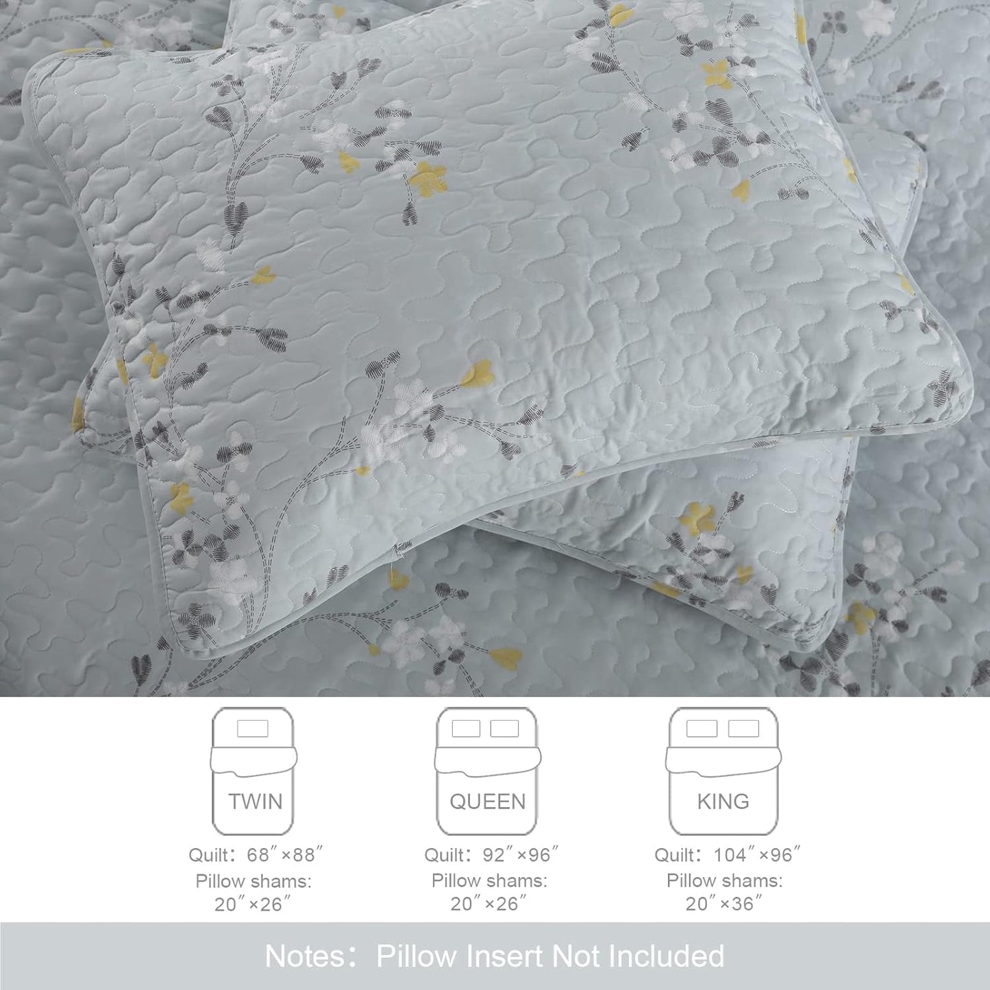 Exclusivo Mezcla Reversible Boho Quilt Set Queen Size, 3 Pieces Flowers Light Blue All Season Bedspreads, Ultra Soft Floral Coverlet Bedding Set with Printed Pattern (1 Quilt, 2 Pillow Shams)