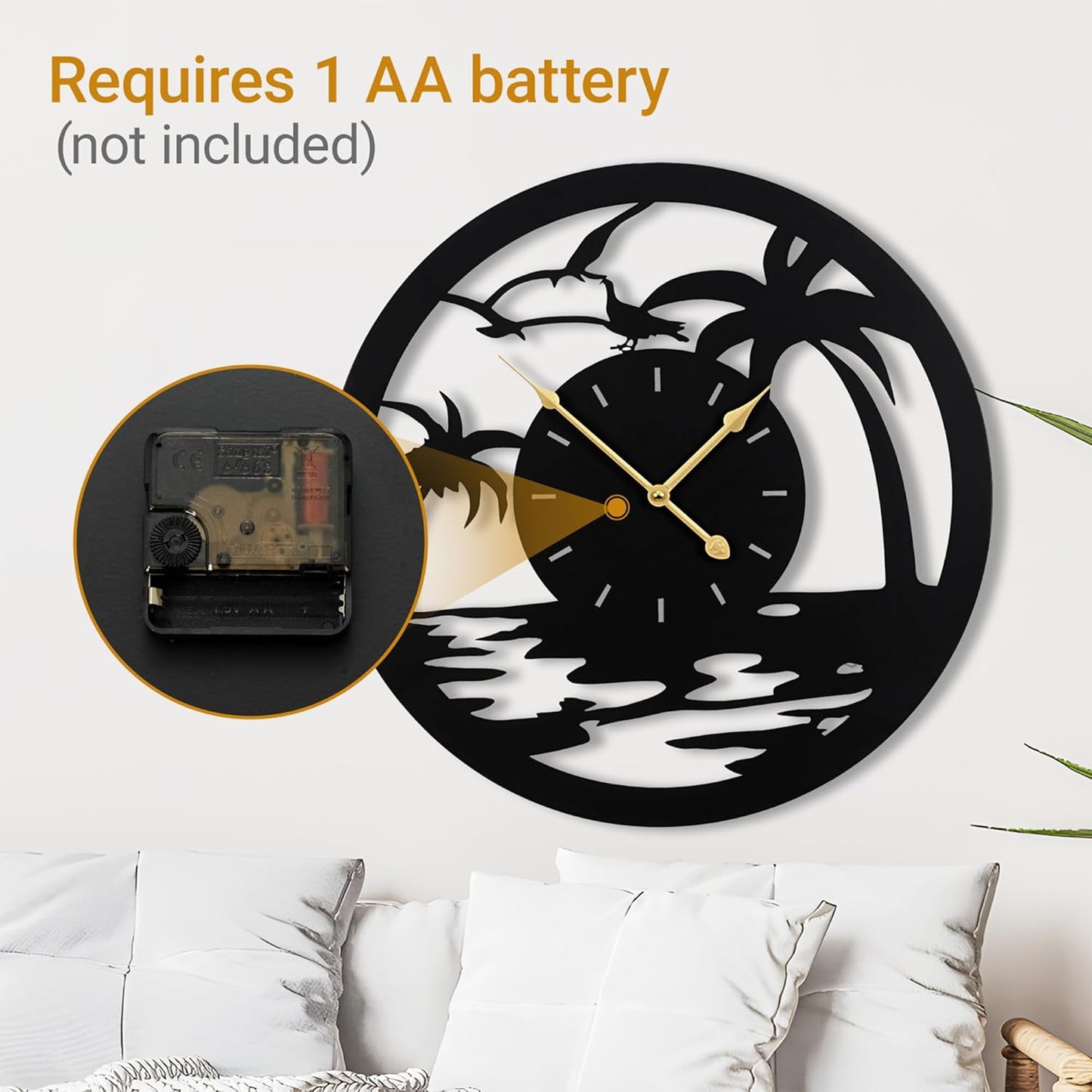 24inches/60cm Large Wall Clocks Battery Powered No Ticking Silent Round Black Modern Unique Metal Wall Clocks Suitable Living Room Kitchen Bedroom Fireplace Office Farmhouse。