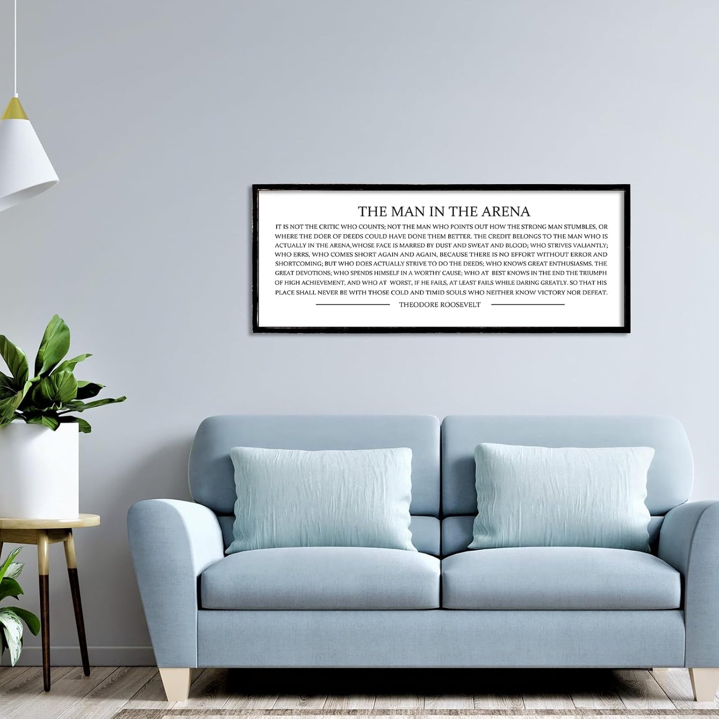 LuZhiQiang The Man in the Arena Wall Decor 32''x12'' Inspirational Quotes Office Wood Framed Sign Rustic Home Motivational Art For Man Entrepreneur Morden Living Room Wall Hanging Decor (Black)