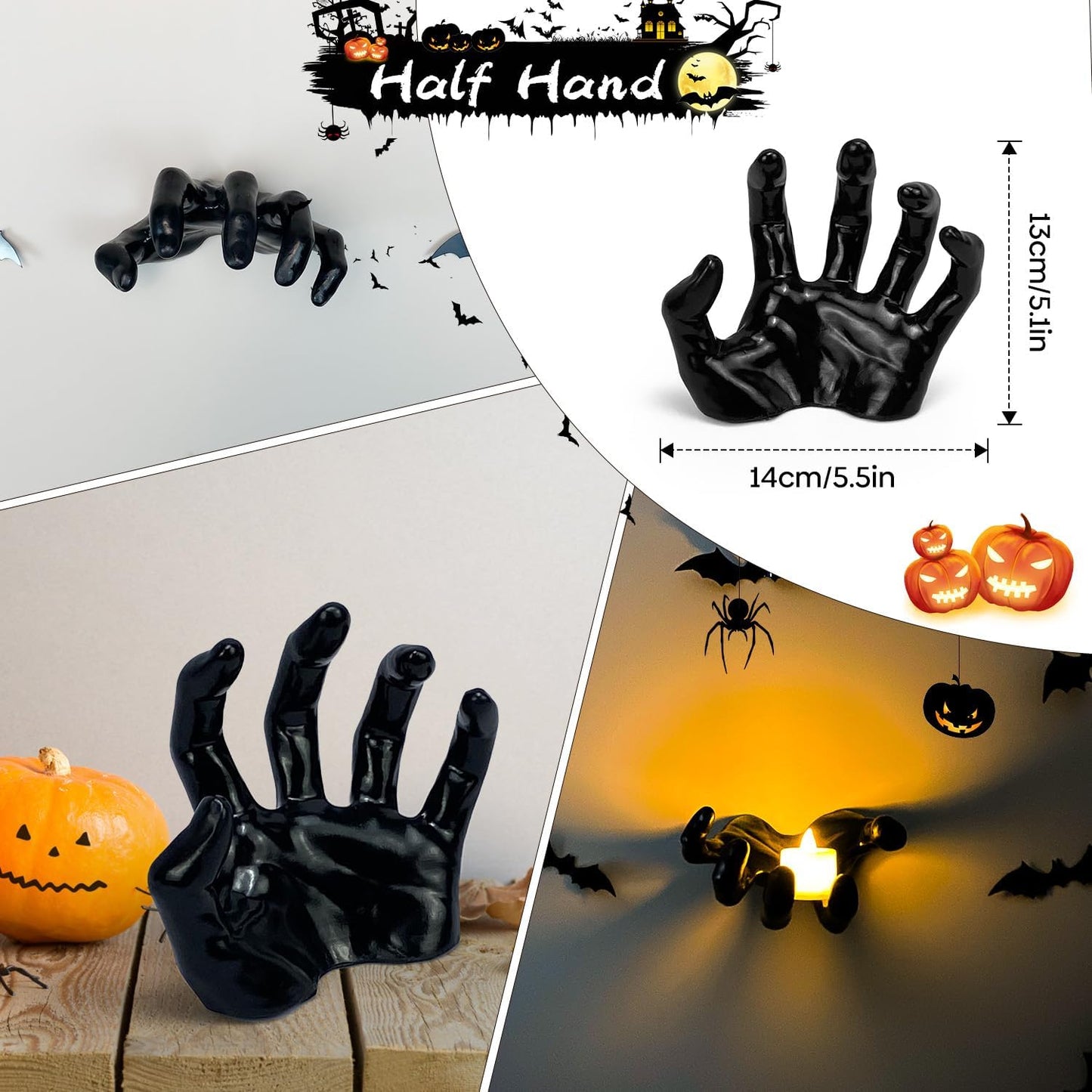 Halloween Decor Indoor, 4 Packs Creepy Reaching Hands with LED Candles, Life-Sized Gothic Wall Decor for Horror Decor, Spooky Halloween Decorations for Home, Party, Goth & Dark Academia Style