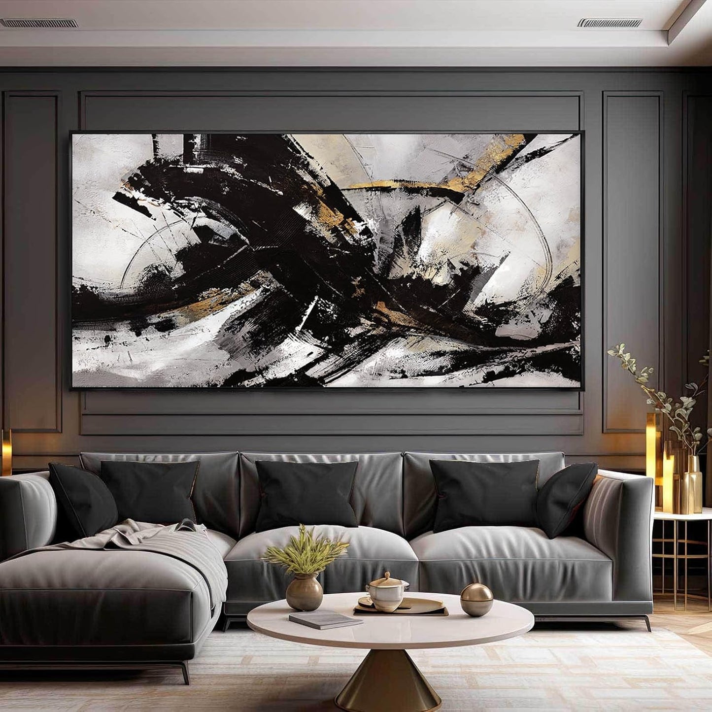Abstract Wall Art for Living Room Large Canvas Wall Art Decor Graffiti Poster Pictures for Wall Black Wall Decor Framed Wall Decorations 29”x58”