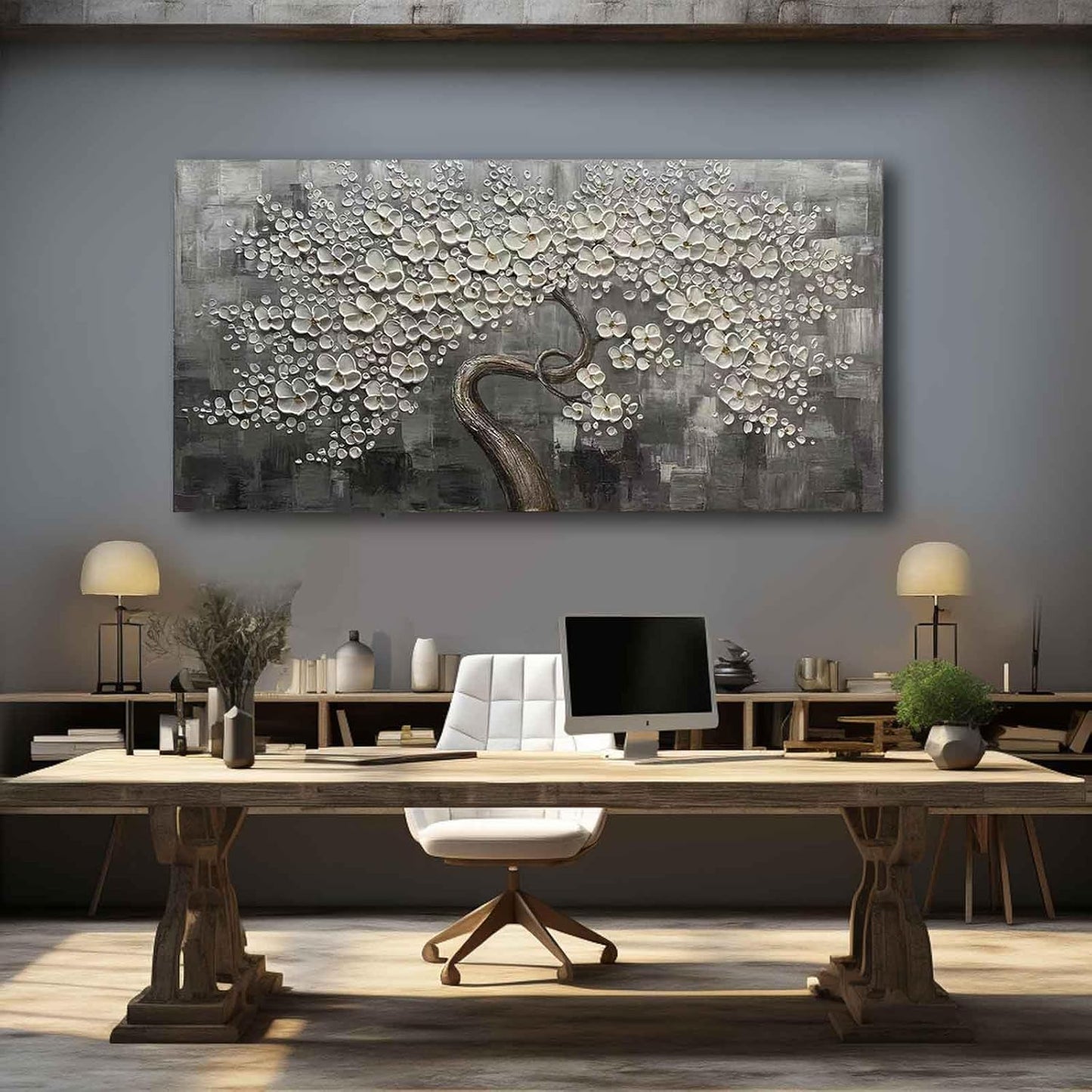 SDYA Flower Tree Wall Art Painting for Living Room White Botanical Picture for Bedroom Office Kitchen Home Decor Wall 30x60 Inches