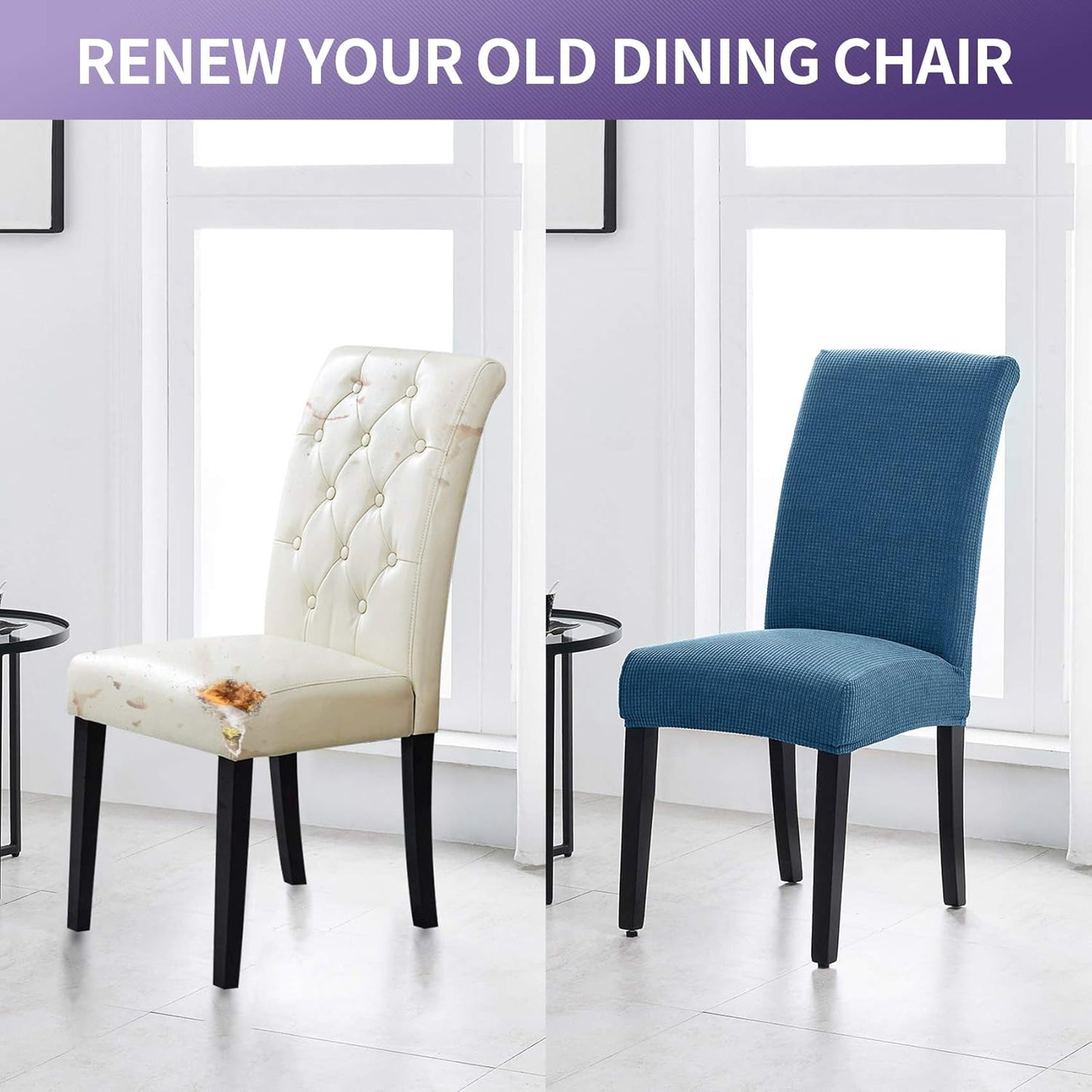 Joccun Chair Covers for Dining Room Set of 2, Chair Slipcovers Stretch Dining Room Chair Covers Seat Protector,Washable Parsons Chair Cover for Home,Hotel,Banquet(Dark Blue,2 Pack)