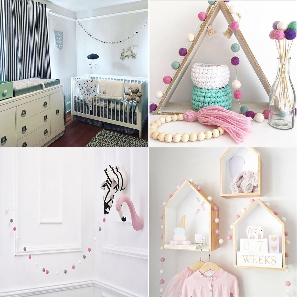 Felt Ball Garland Misscrafts 9.8 Feet 100% Wool Roving Pom Pom Garland 20mm Colorful for Baby Shower Grand Opening Party Festivals Room Decorations