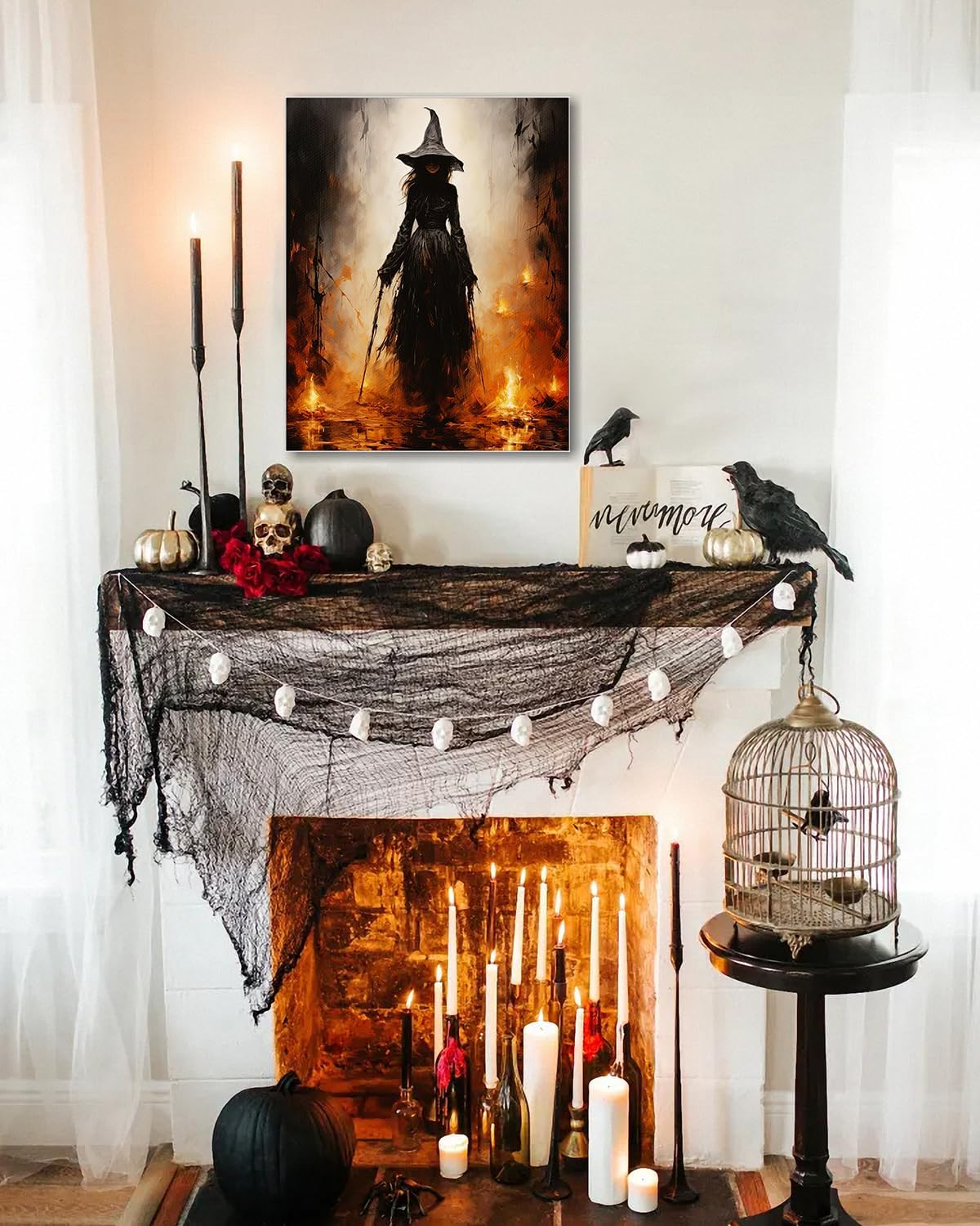 Halloween Canvas Wall Art - Vintage Witche Poster, Gothic Dark Academia Wall Decor, Spooky Halloween Decor for Living Room, Bedroom & Bathroom, Framed Fall Decorations Indoor