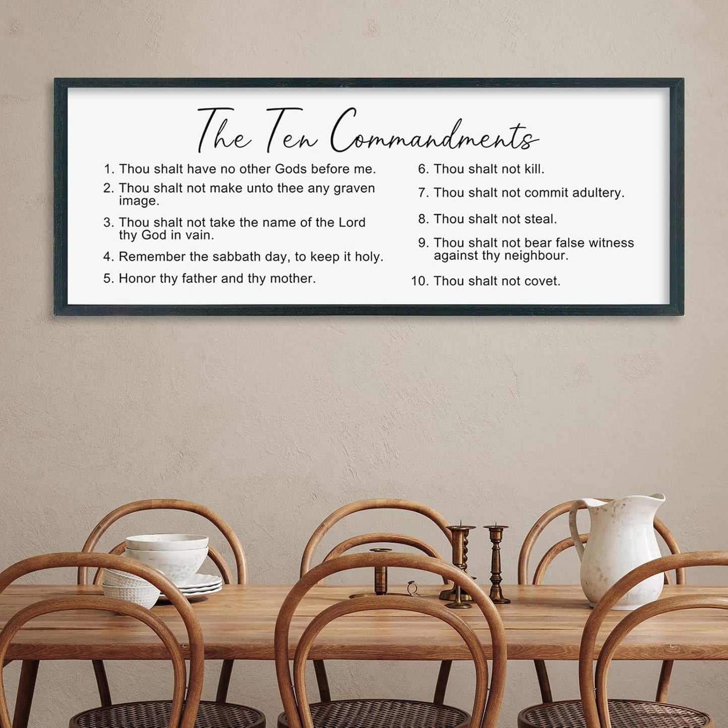 LuZhiQiang The Ten Bible Verse Wall Decor 40"×15" God Jesus Prayer for Christian Saying Catholic Scripture Sign Large Wood Framed Wall Hanging Art (Black)