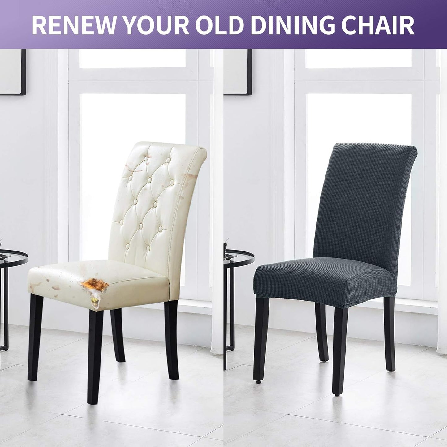 Joccun Chair Covers for Dining Room Set of 2,Dining Chair Slipcovers Stretch Dining Room Chair Covers Seat Protector,Washable Parsons Chair Cover for Home,Hotel,Banquet(Gray,2 Pack)