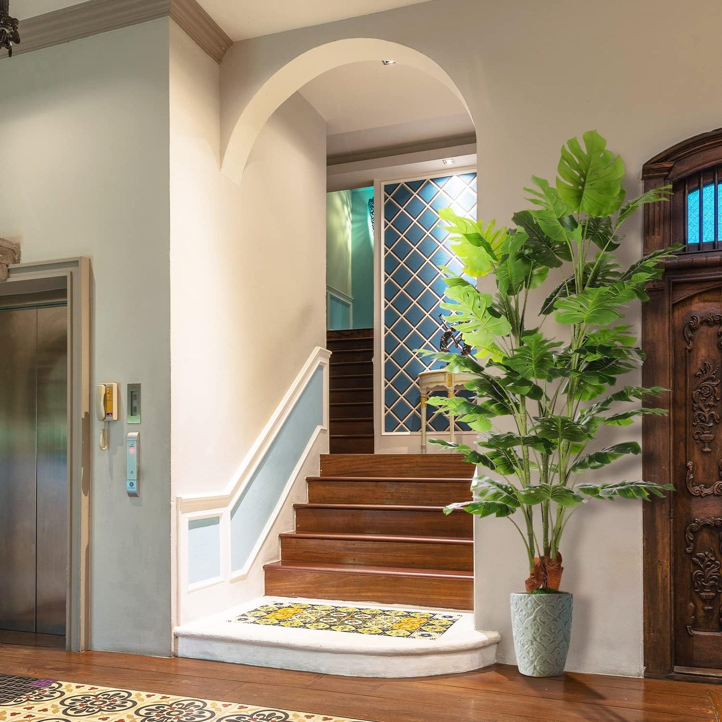 6.3ft Artificial Monstera Deliciosa Tree (75in) with Plastic Nursery Pot Faux Tree, Fake Tropical Split Leaf Palm Plant for Office House Farmhouse Living Room Home Decor (Indoor/Outdoor)