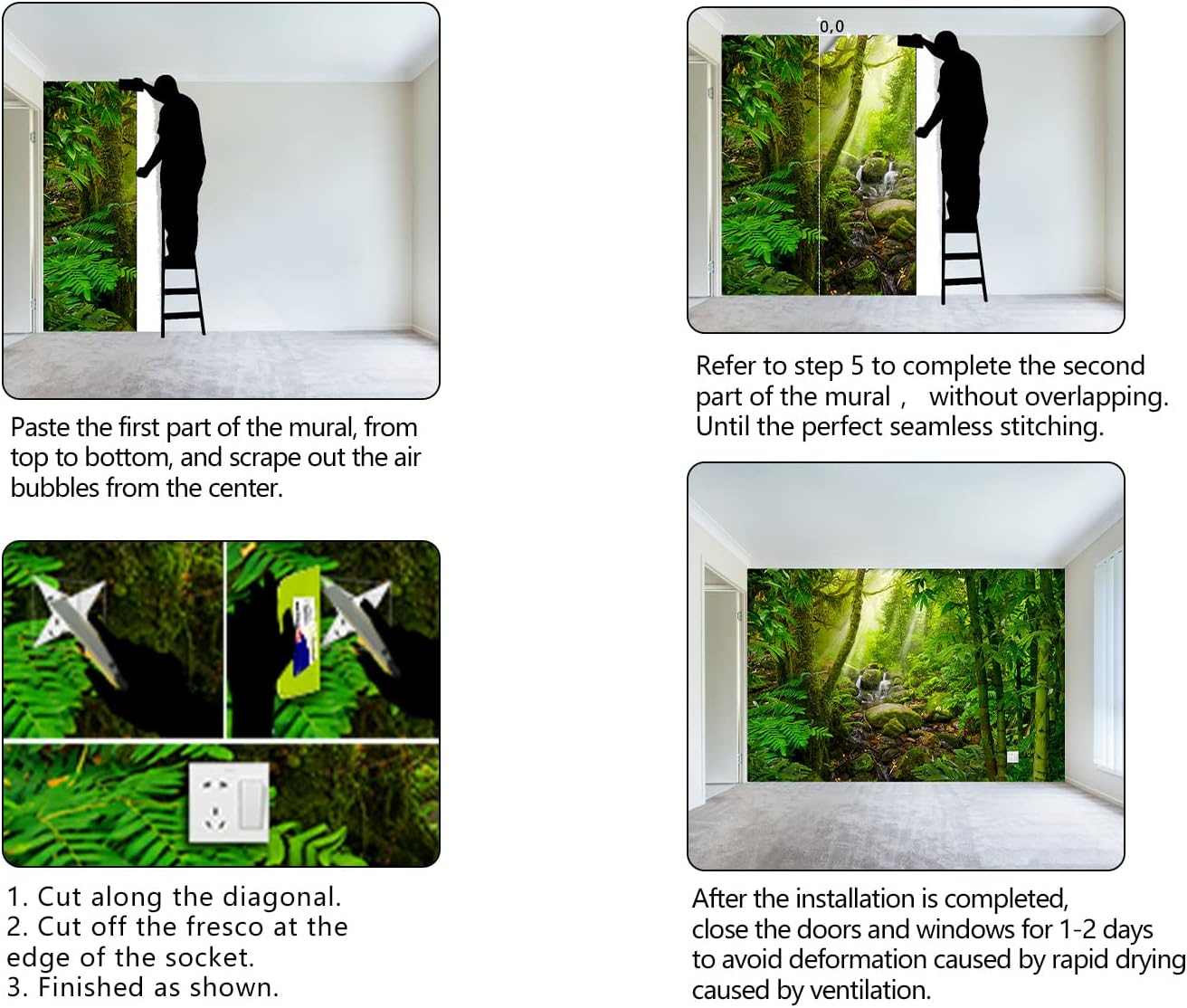 Green Forest Tropical Rainforest wallpeper Living Room Bedroom Nature Jungle Landscape Office Woodland Scenery Tree Wall Mural - 91"x65"(Not Peel and Stick)