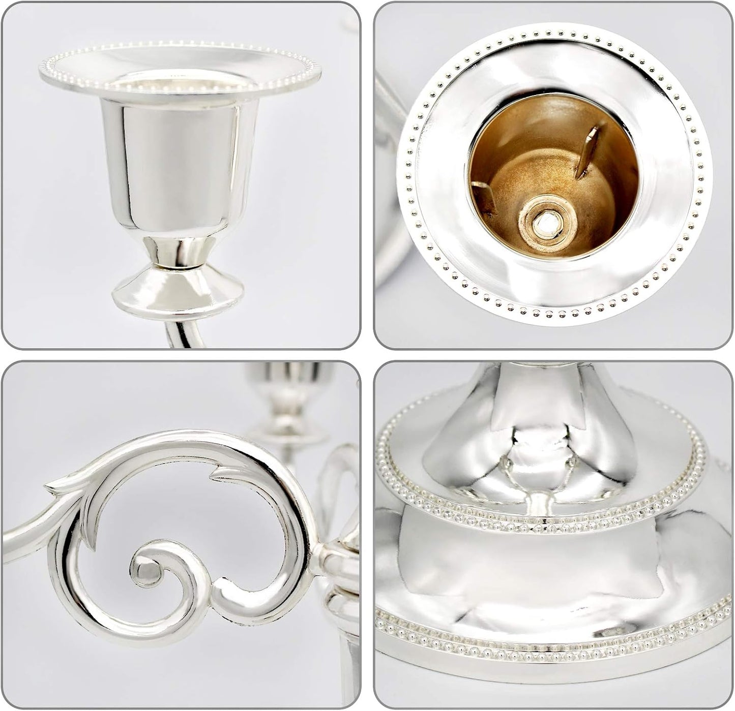 Metal Candelabra 5-Candle 10.1 Inch Tall Candle Holder Stick for Home Wedding Event and Party Festival,Silver