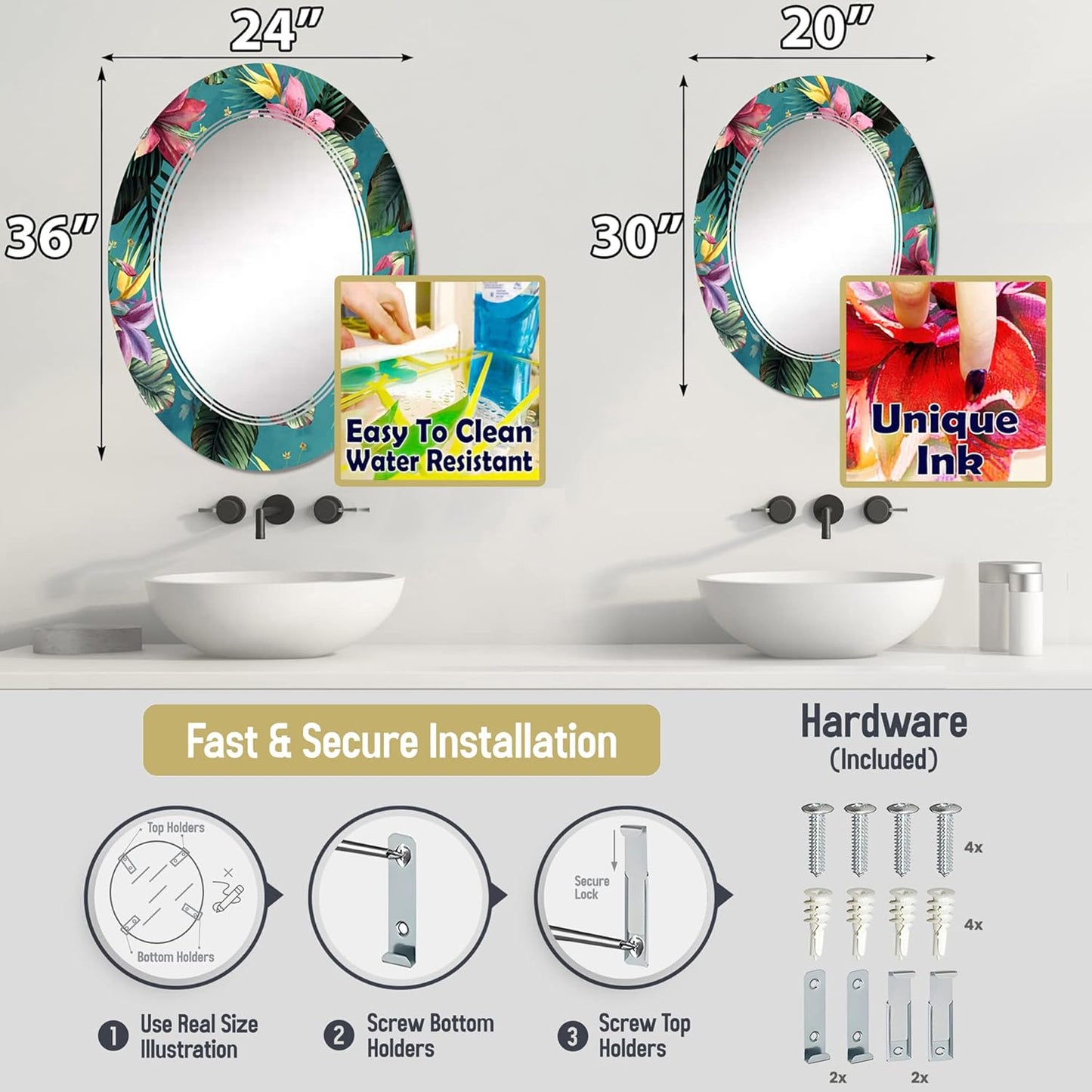 Symmetric Cubes in Deep Cobalt Blue - Geometric Maze - 20x30 Inches - Oval Decorative Wall Mirror for Bathroom, Bedroom, Entryway, Living Room, Vanity Room and Modern Décor