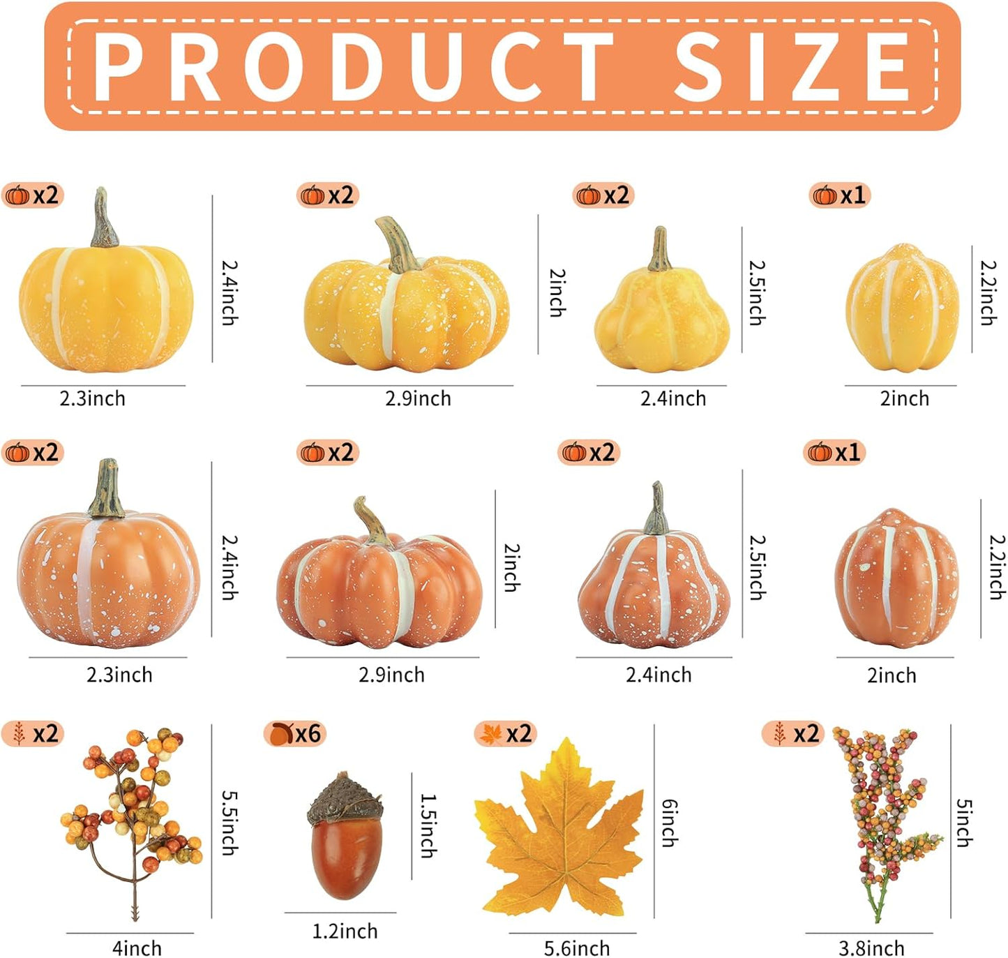 22 PCS Kit Artificial Pumpkins Decorations, Plastic Pumpkins for Autumn Decorating Kit Halloween Thanksgiving Party Supplies