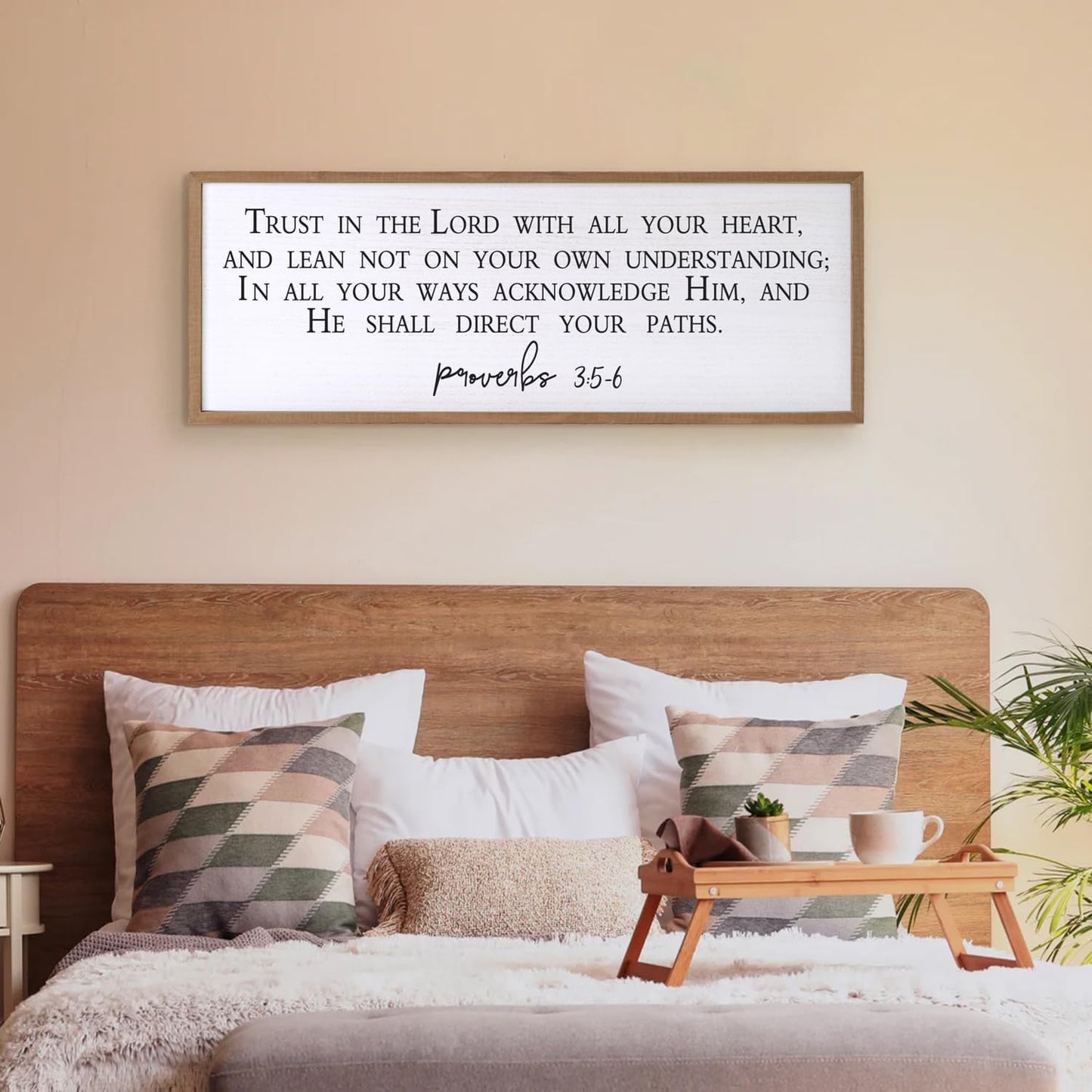 Trust in the Lord With All Your Heart Bible Verse Framed Wall Art, 40''×15'' Rustic Religious Christian Proverbs 3:5-6 Sign, Horizontal Holy Inspirational Catholic Scripture Decor