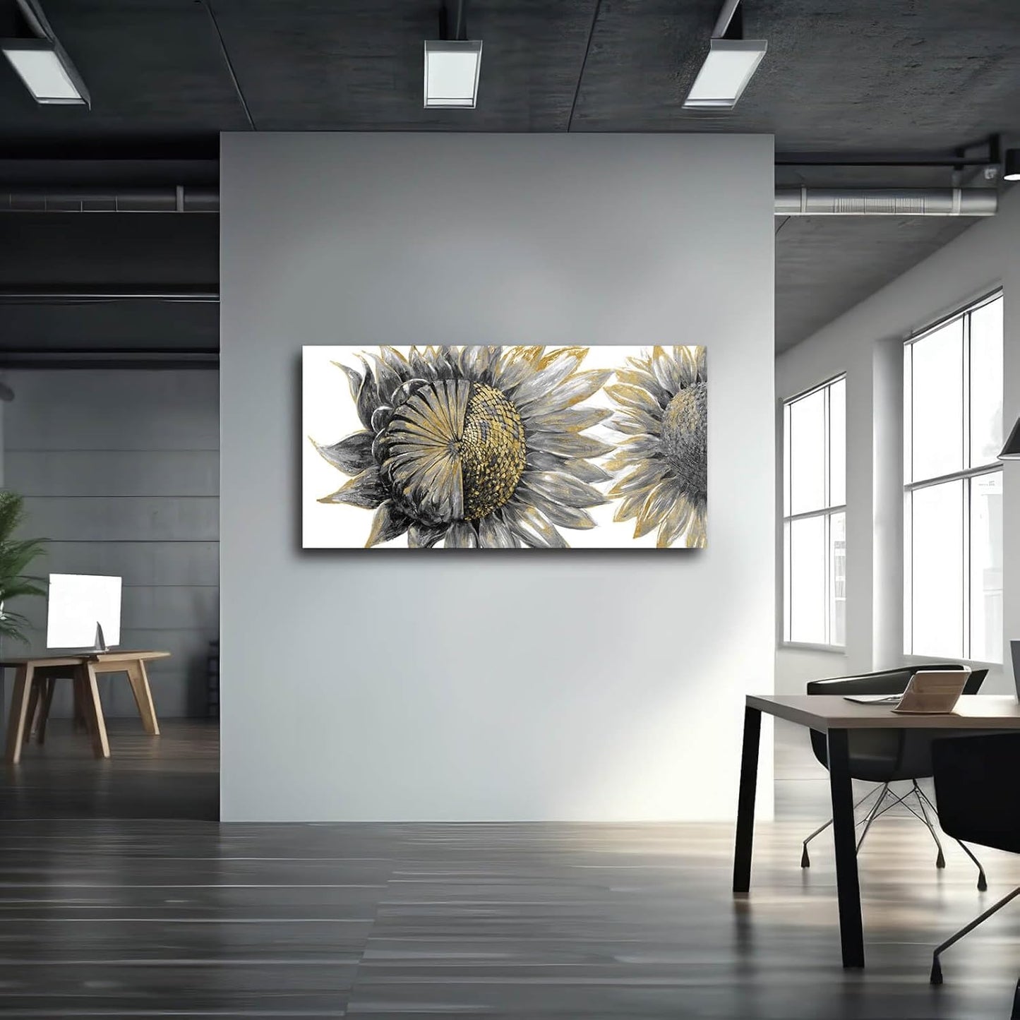 sunflower wall art black art Floral Canvas Wall decorations Canvas Art Wall Decor botanical wall art plant pictures for women girls room 24"x48"