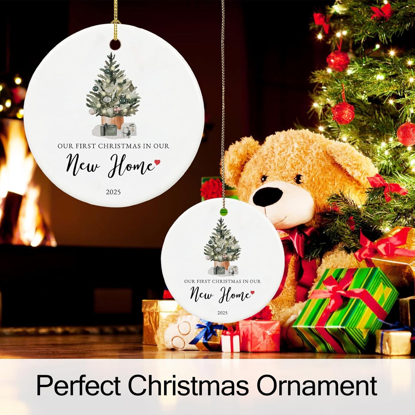 Our First Christmas in Our New Home Ornament 2025,Housewarming Gifts for New House, Ceramic Keepsake New Home Christmas Ornaments with Ribbon and Box