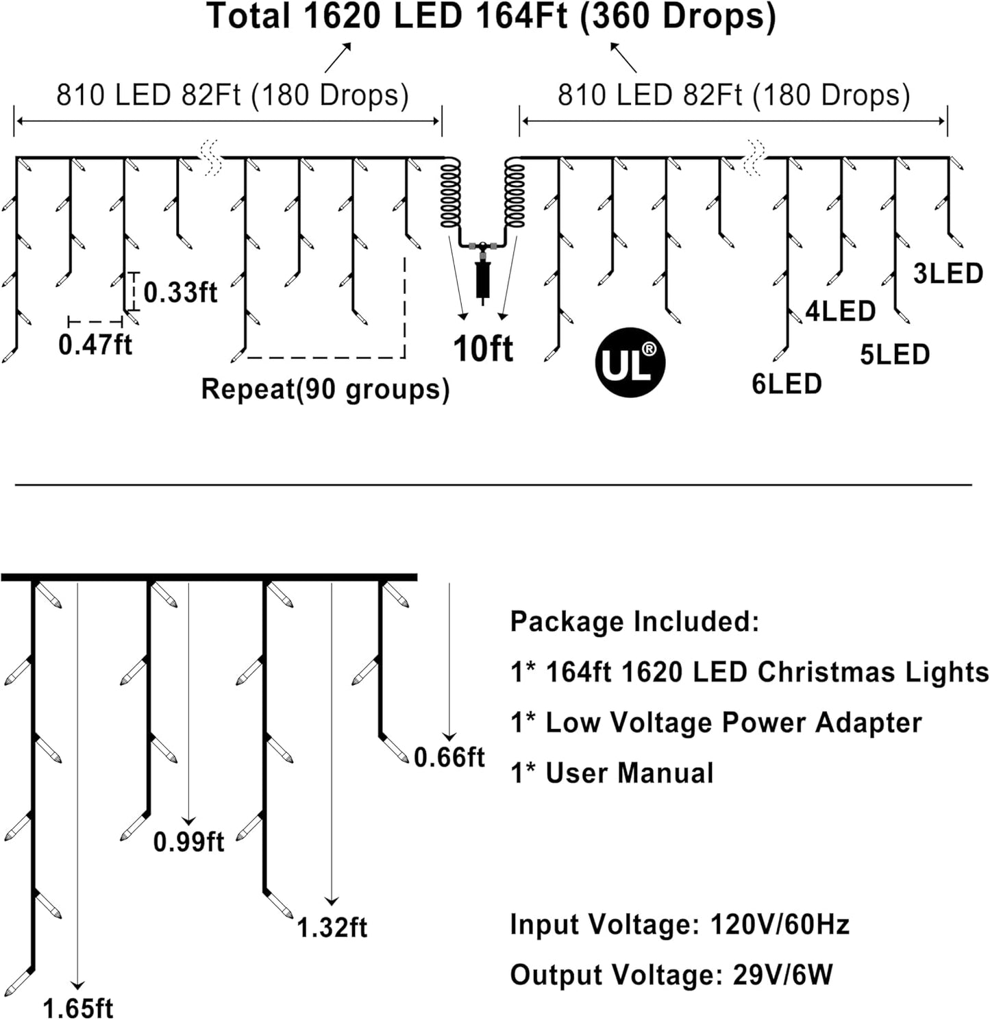1620 LED Christmas Outdoor Lights with 360 Drops, 164ft Hanging Curtain Lights with 8 Modes Timer & Memory, Waterproof Christmas Fairy Lighs for House Roof Holiday Wedding Christmas Decor (Multicolor)