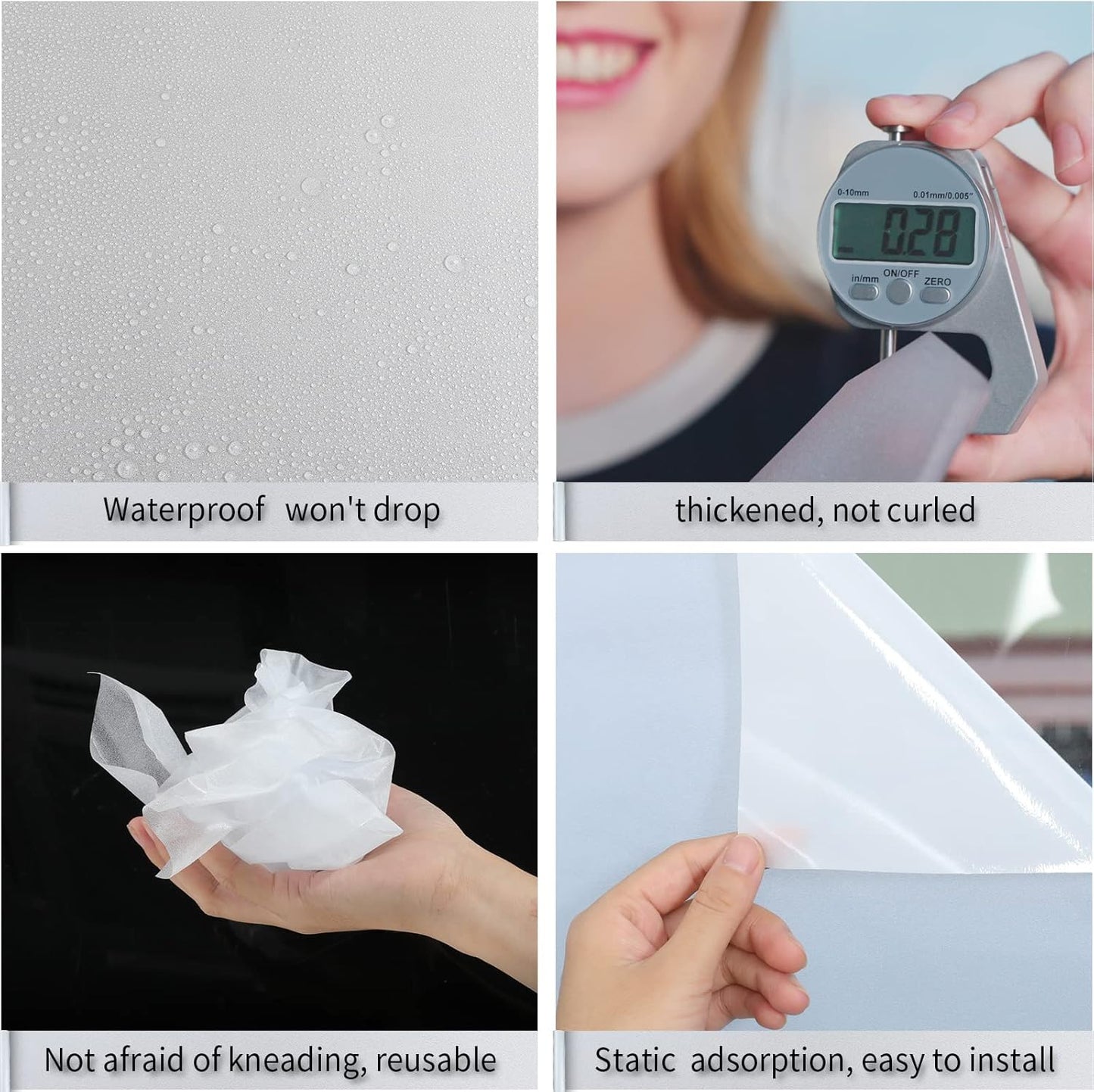 Frosted Glass Window Film with Tools,Reusable Window Privacy Film,Static Clings Window Film Kit for Home Bathroom and Office. (White, 29.6Inch×78.7Inch)