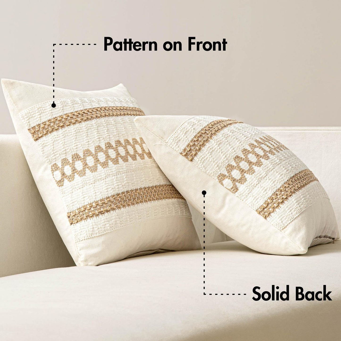 MIULEE Set of 2 Neutral Boho Decorative Pillow Covers 16x16 Inch Farmhouse Rustic Couch Throw Pillows Modern Cotton Cushion Covers Retro Cute Macrame Woven Home Decor for Bed Sofa Chair
