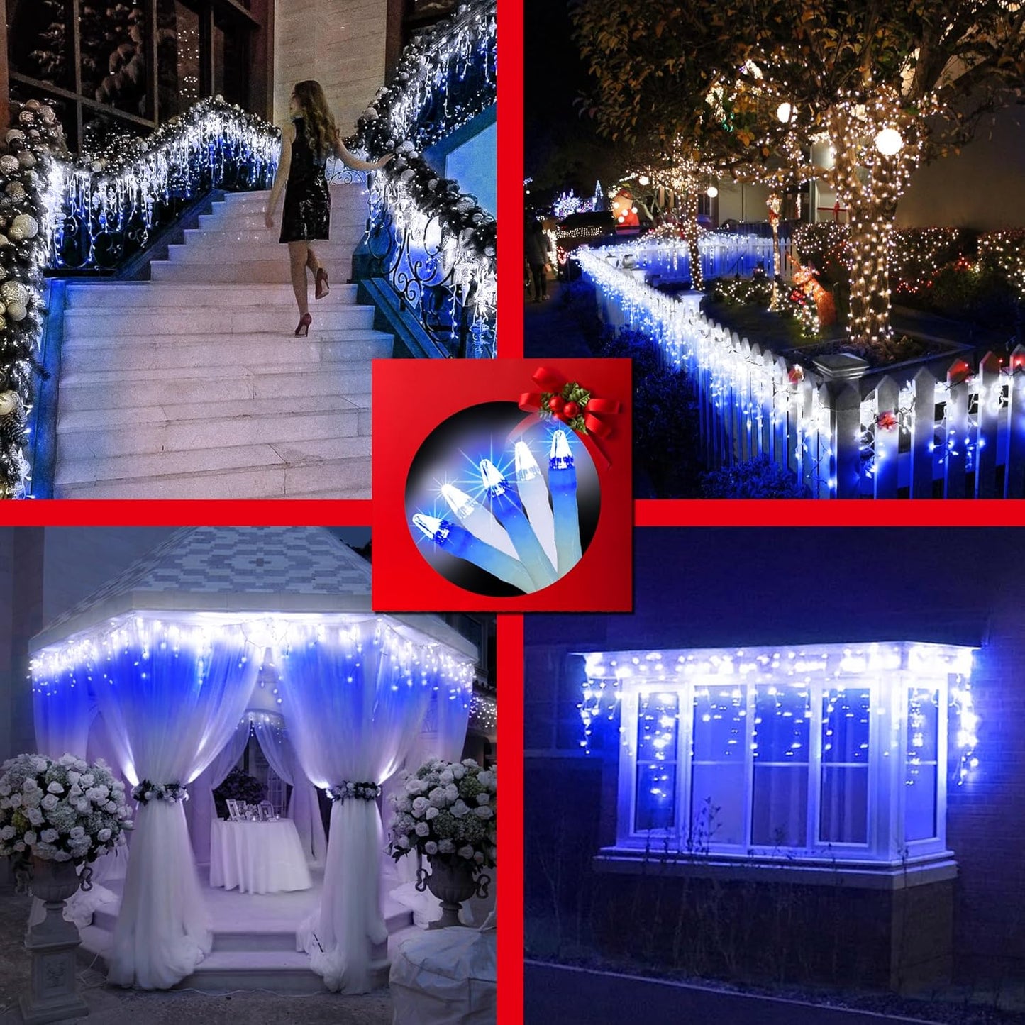 666 LED 66FT Christmas Lights with 148 Drops, 12 Modes Dimmable CoolWhite & Blue Outdoor Hanging Lights with Timer Memory, Waterproof Curtain Lights for Bedroom Yard Indoor Window Roof Fence Wedding