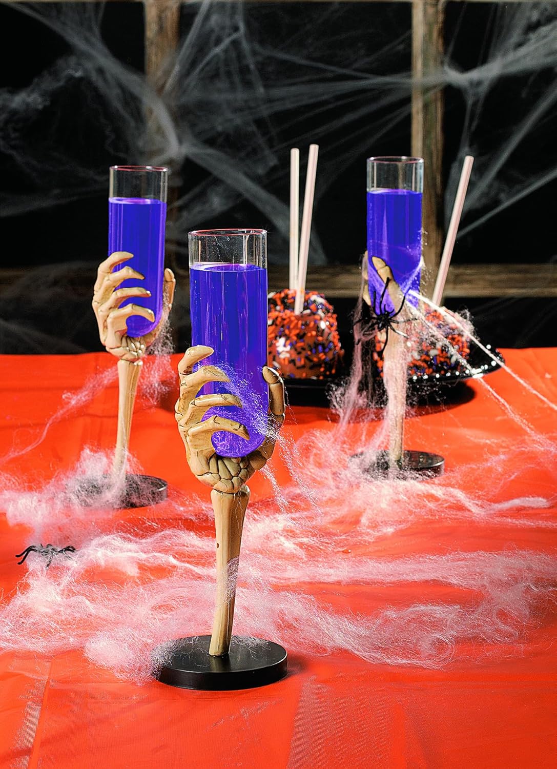 Fun Express Set of 12 Pieces Skeleton Hand Flute Glasses, Holds 2 oz, BPA Free Plastic, Halloween Party Decorations