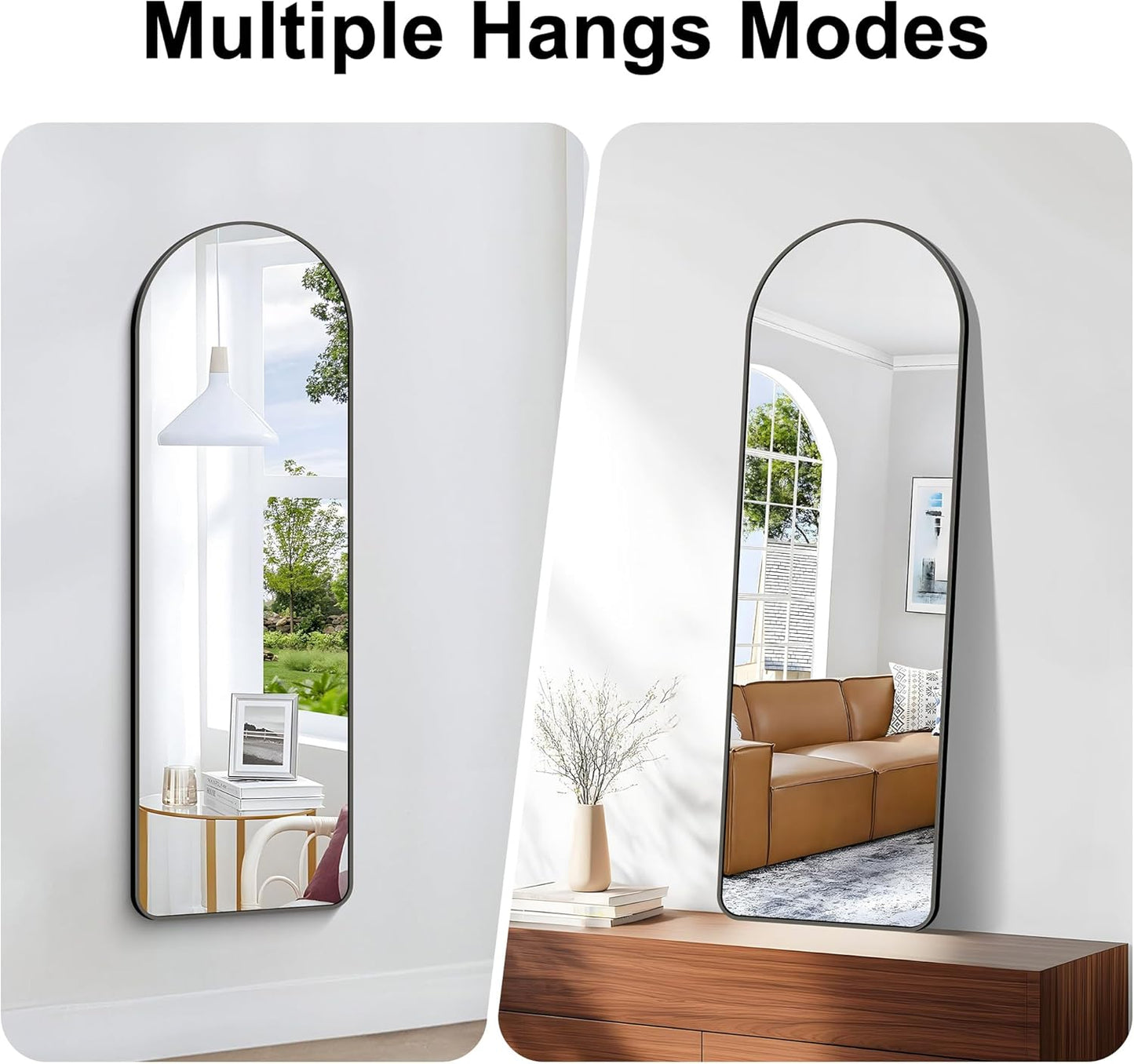 Arched Bathroom Mirror, 16"x48" Black Arched Mirror for Bathroom, Wall Mounted Mirror, Vanity Wall Mirror w/Metal Frame for Bedroom, Entryway, Living Room, Vertically Hanging