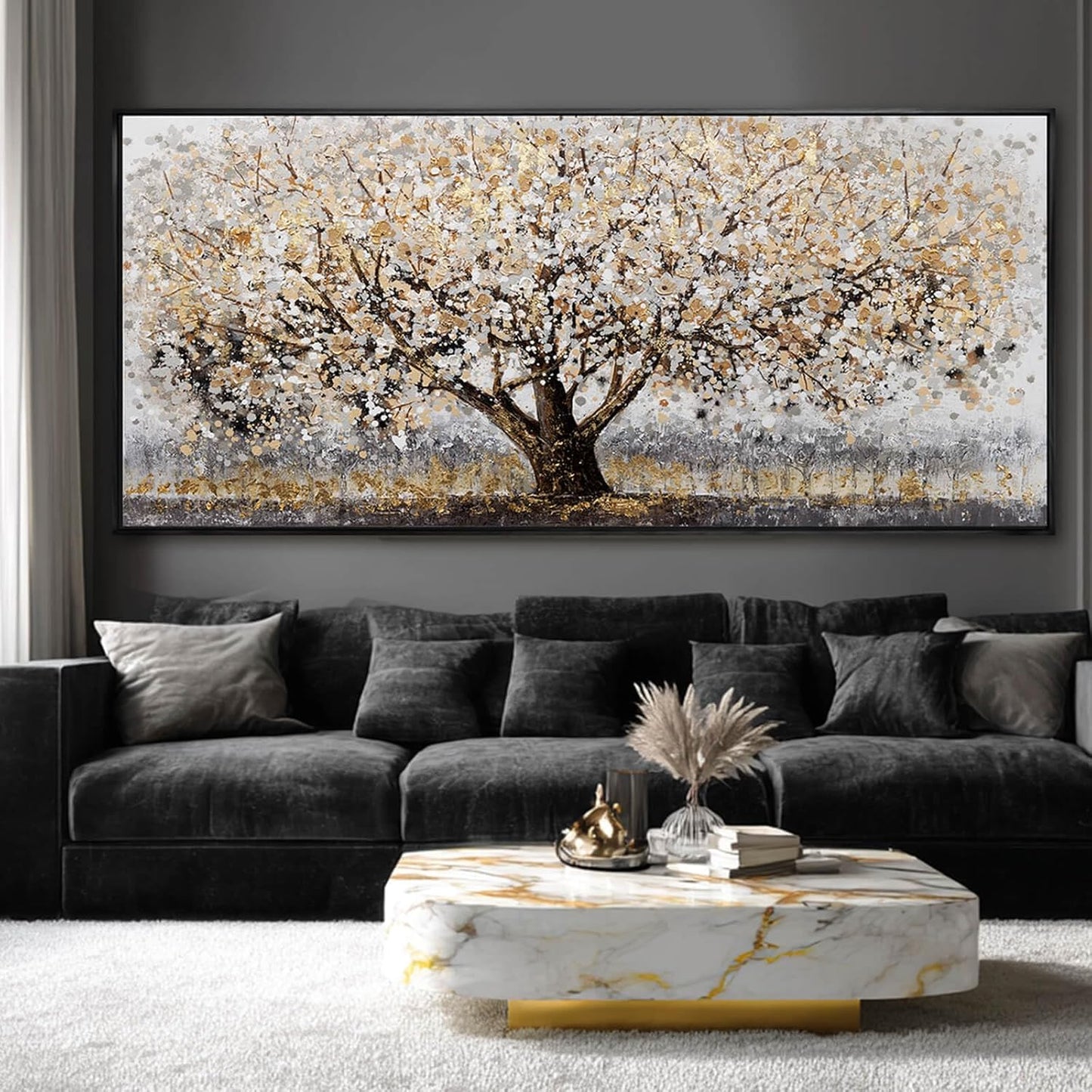 Tree Framed Wall Art Floral Wall Decor Vintage Art Pictures 32"x70" Wall Prints for Living Room Artwork for Dining Room