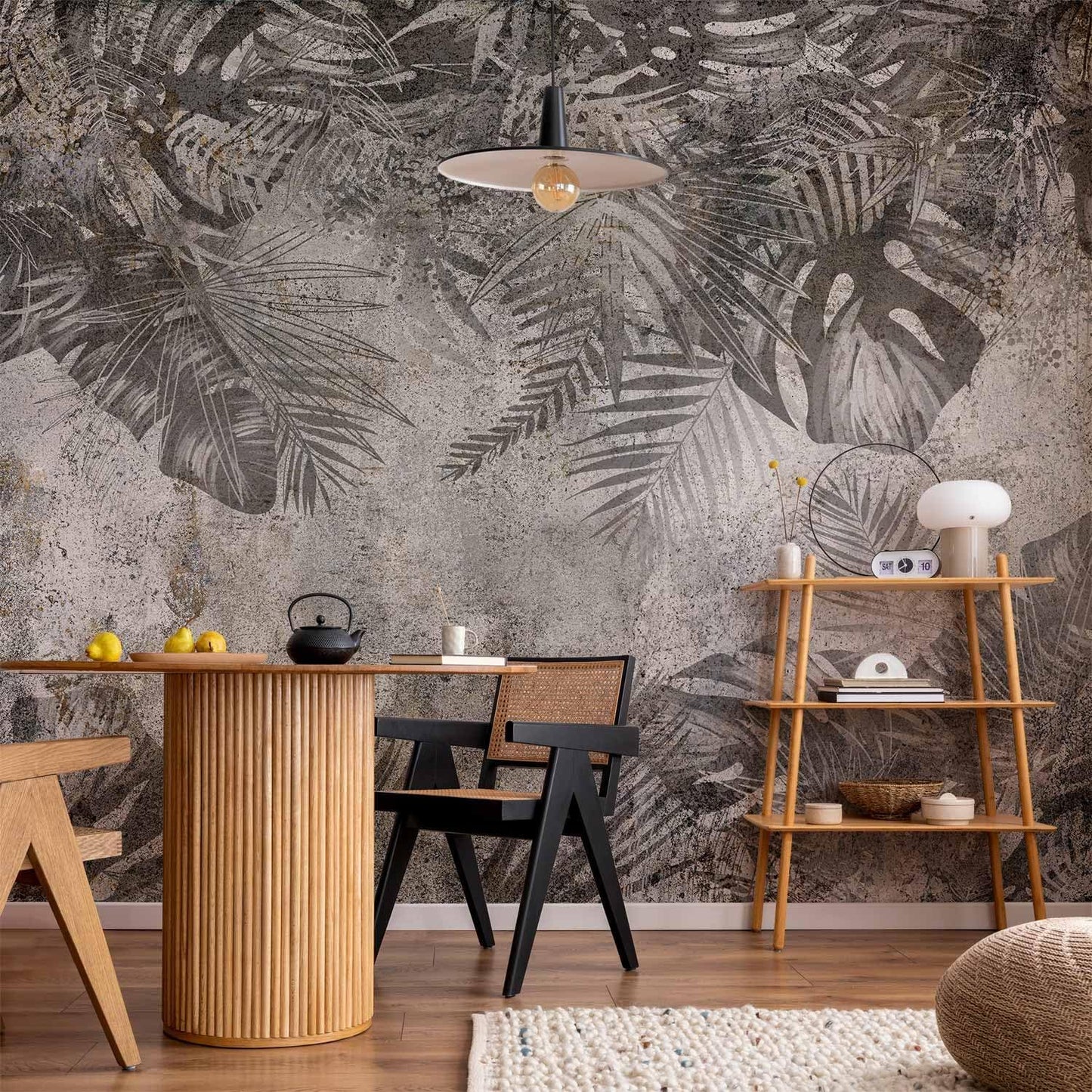 artgeist Premium Wall Mural Tropical Leaves 79x55 in - XXL Non-Woven Wallpaper Fleece Wall Decor Photo Print Picture Image Design Landscape Palms Leaves Monstera Grey b-C-0825-a-a