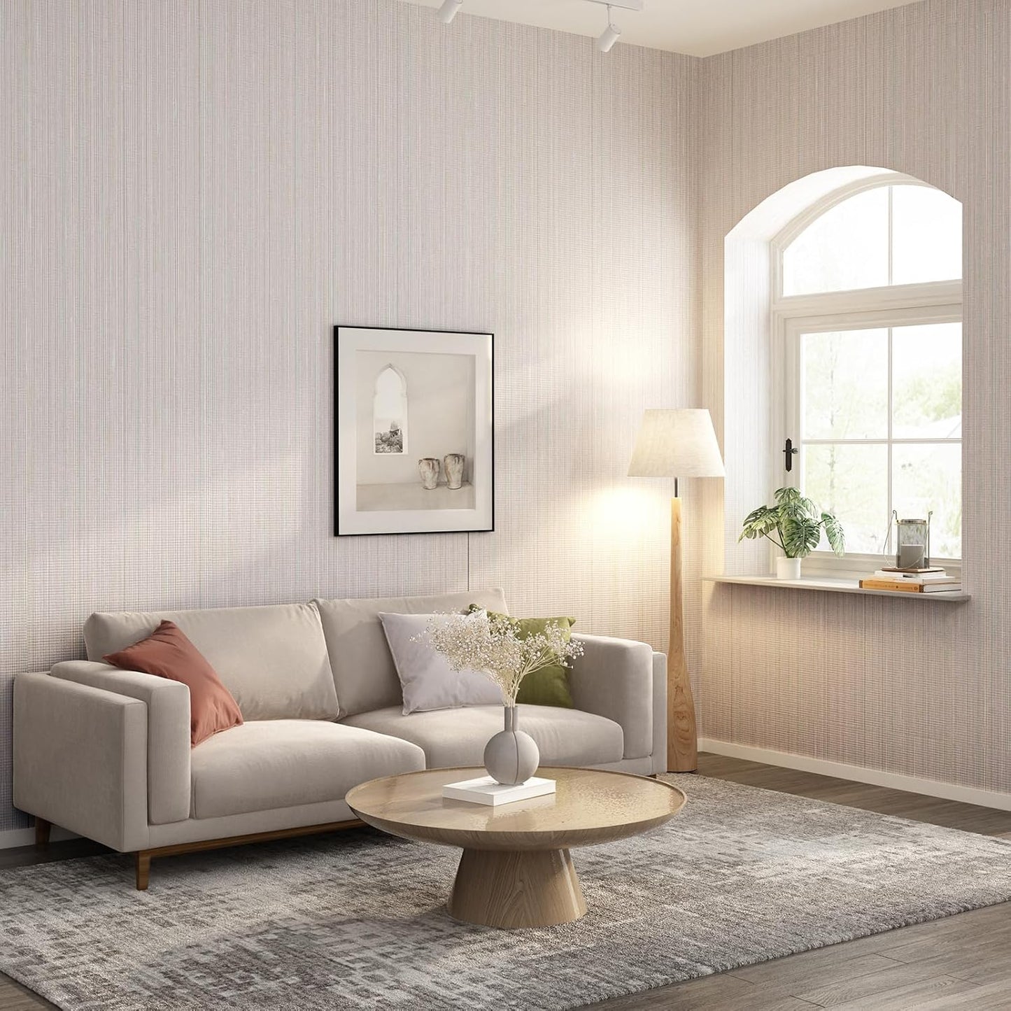 Grasscloth Peel and Stick Wallpaper 20.8"x394" Beige Thick Fabric Textured Linen Classic Faux Grassweave Neutral Removable Wallpaper Vinyl Film Roll for Home Use