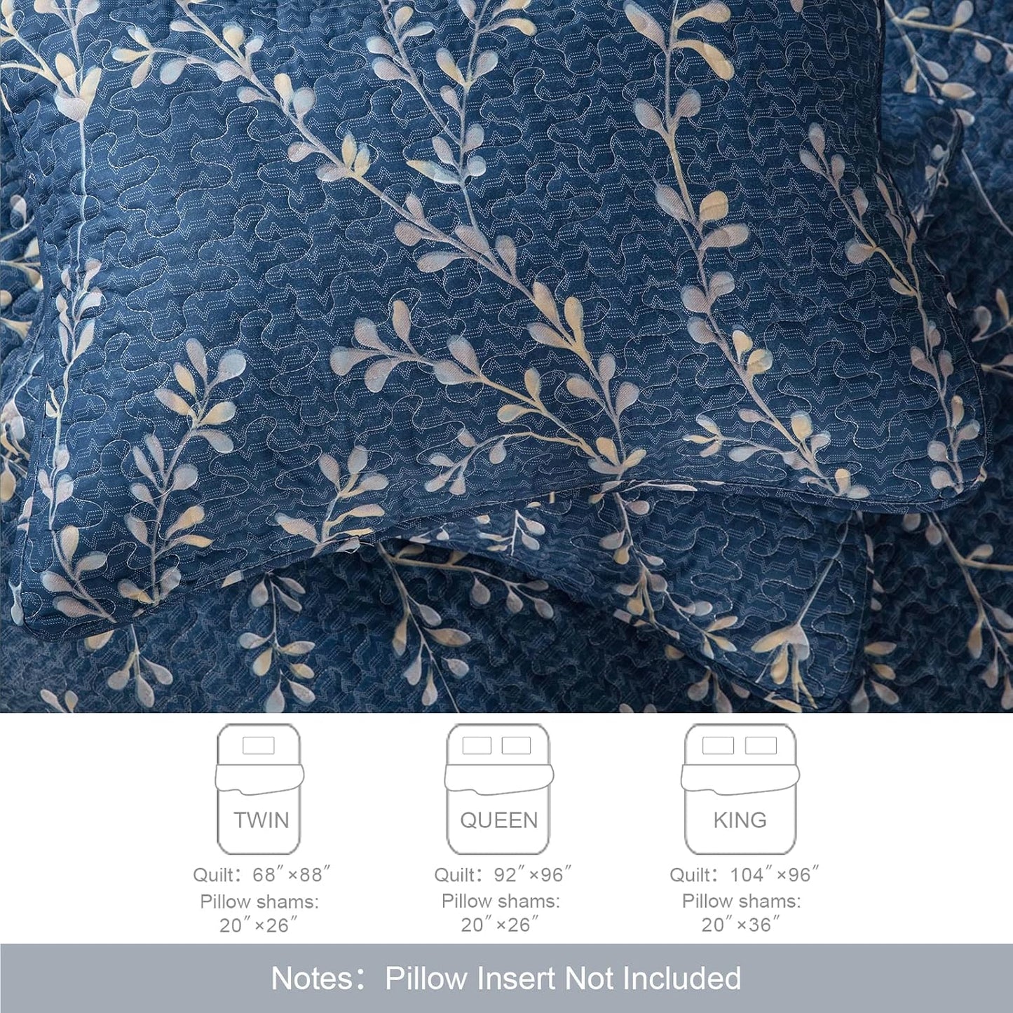 Exclusivo Mezcla Reversible Boho Quilt Set Queen Size, 3 Pieces Flowers Navy All Season Bedspreads, Ultra Soft Floral Coverlet Bedding Set with Printed Pattern (1 Quilt, 2 Pillow Shams)